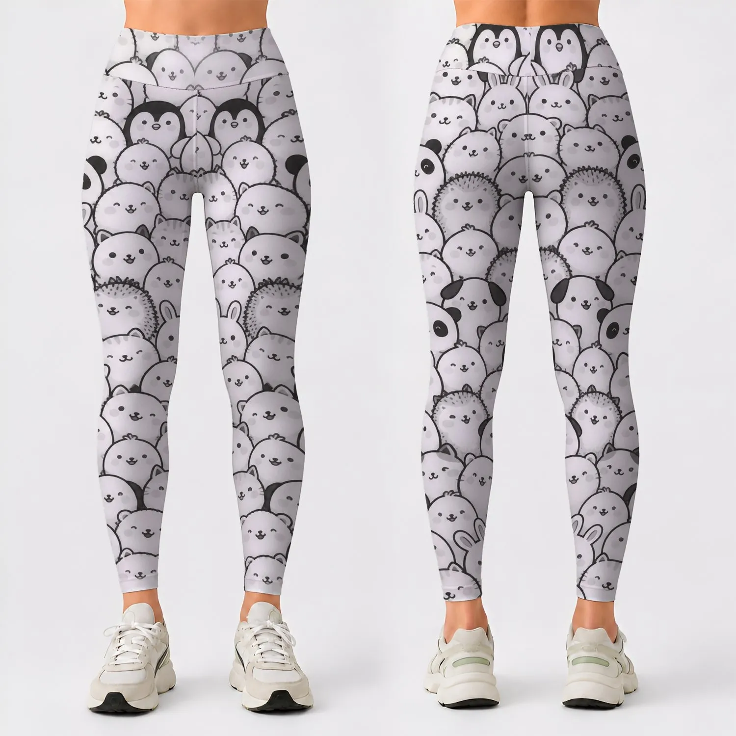 Whimsical Round-Faced Doodles for Playful Studio Sessions and Everyday Movement Leggings - 1
