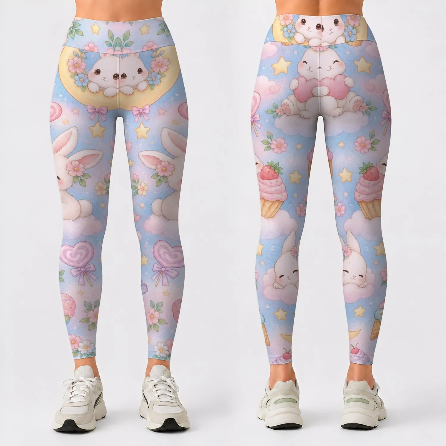 Pastel Bunny Companions and Sweet Treats for Pilates, Running and Everyday Wear Leggings - 1