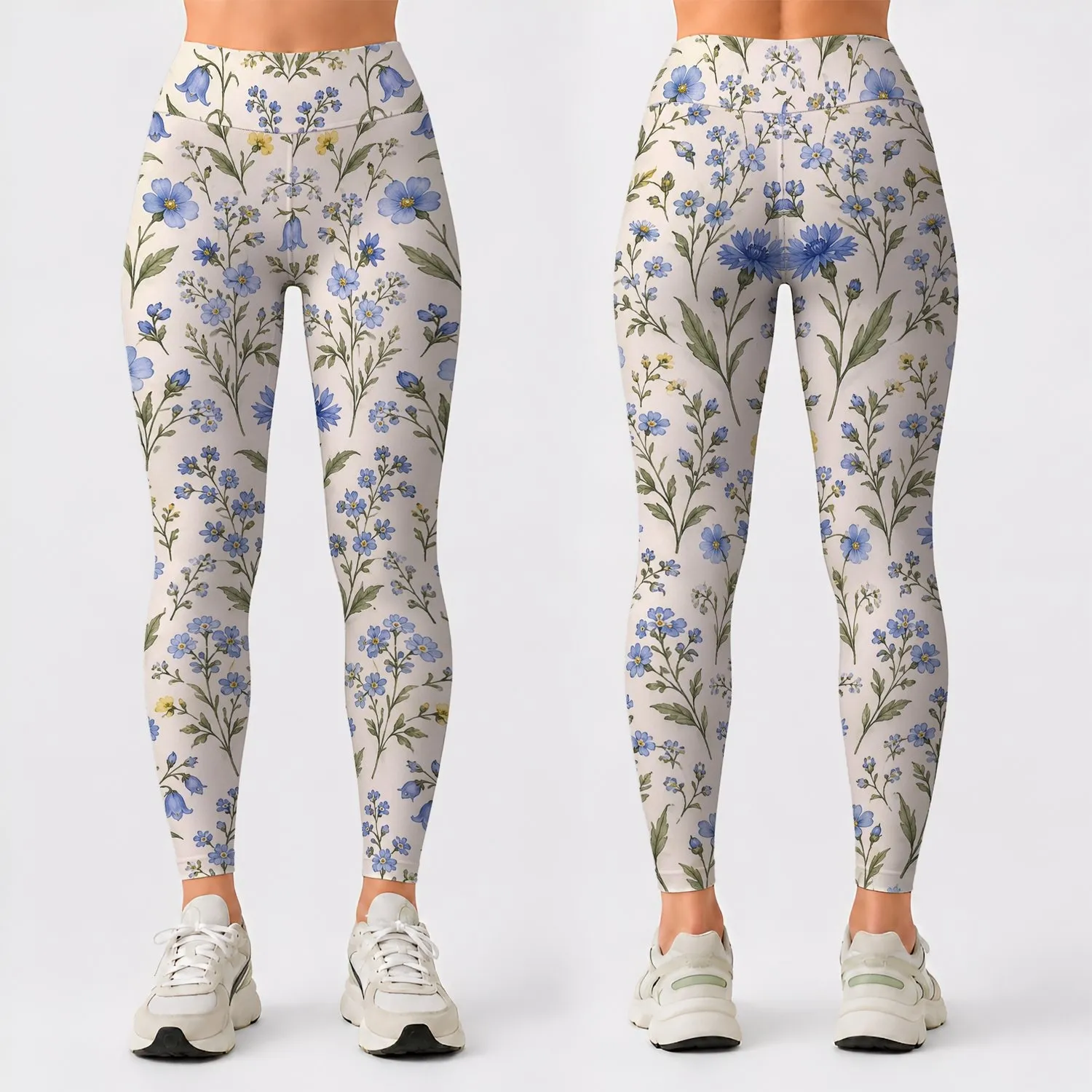 Blue Wildflower Garden for Yoga and Everyday Wellness, Women's Active Lifestyle Wear Leggings - 1