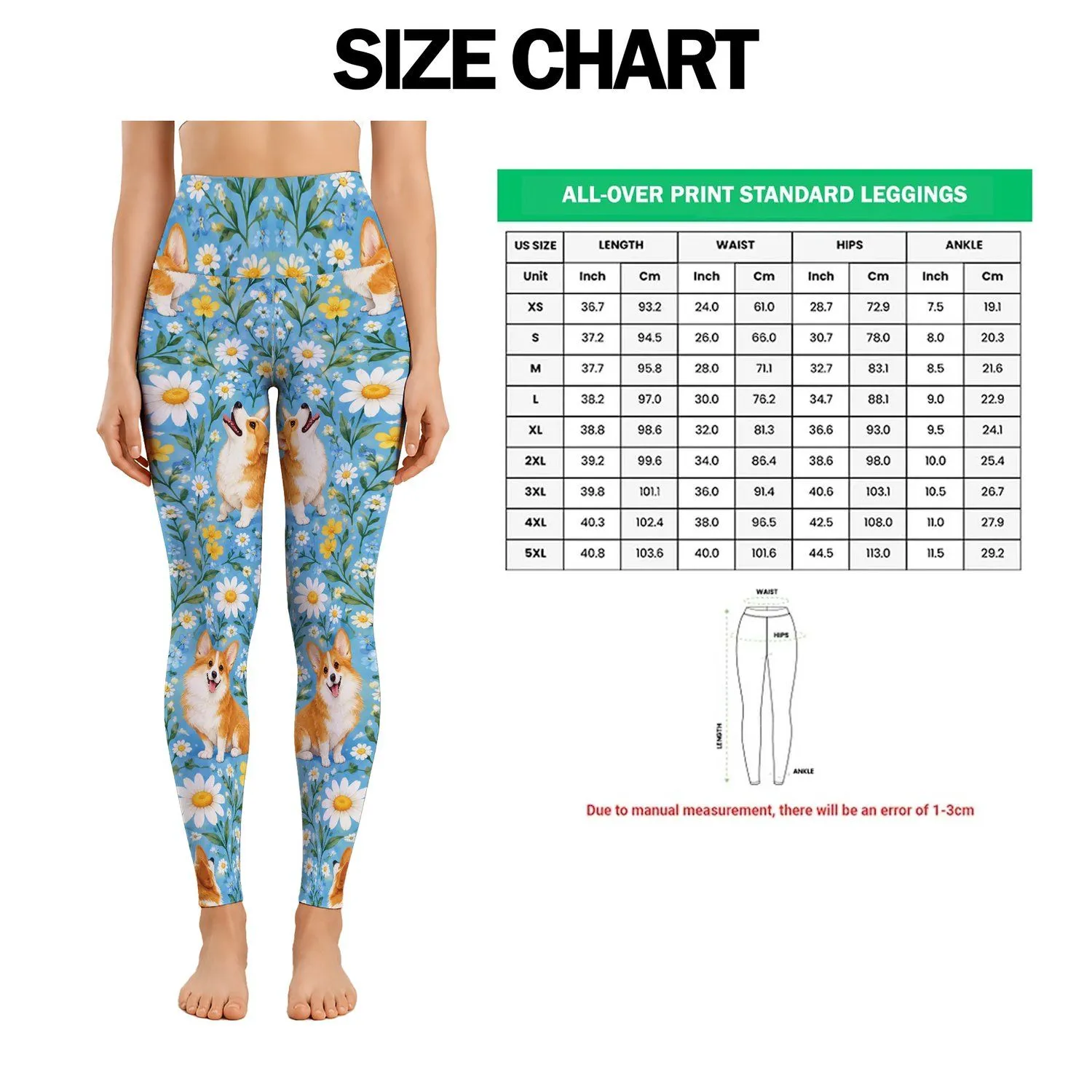 Corgi and Daisy Garden Motifs for Cheerful Everyday Training, Gifts for Dog Lovers Leggings - 1