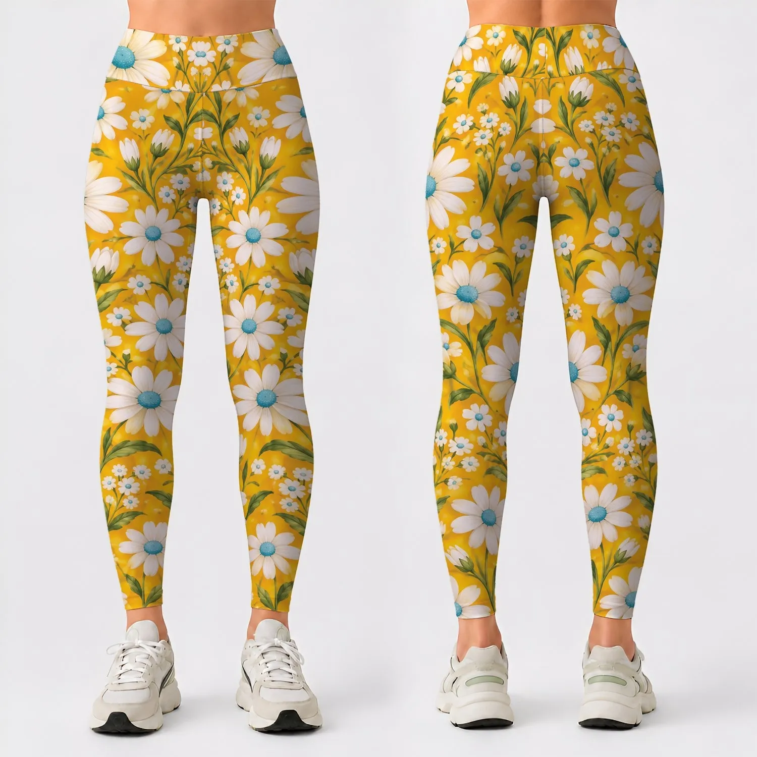 Marigold Daisy Florals for Yoga, Pilates, and Sunny Everyday Outings Leggings - 1