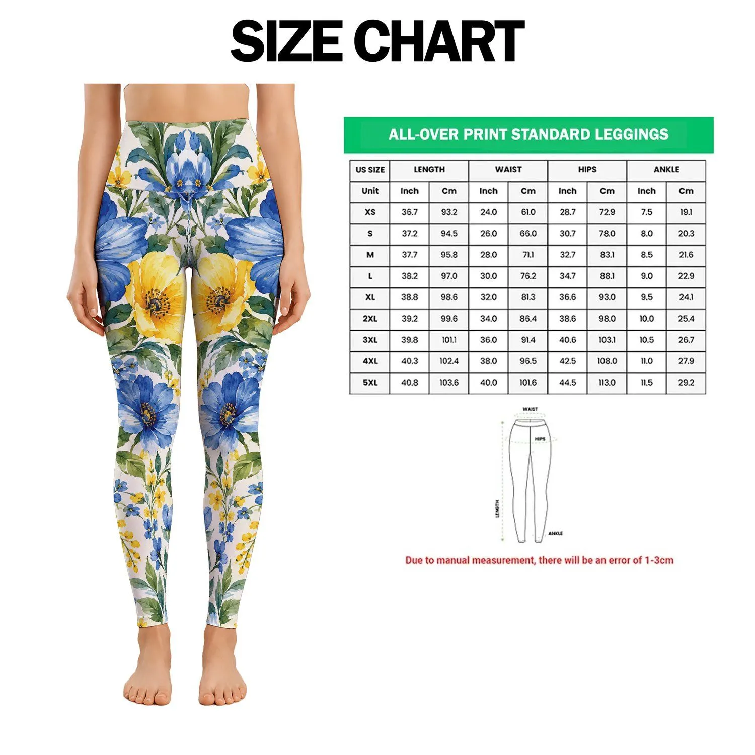 Blue Yellow Wildflowers for Sunny Yoga Days and Weekend Walks for Nature Lovers Leggings - 1