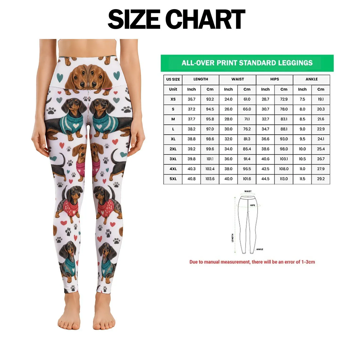 Dachshund Dogs and Paw Prints for Playful Weekend Walks and Cozy Casual Style Lovers Leggings - 1