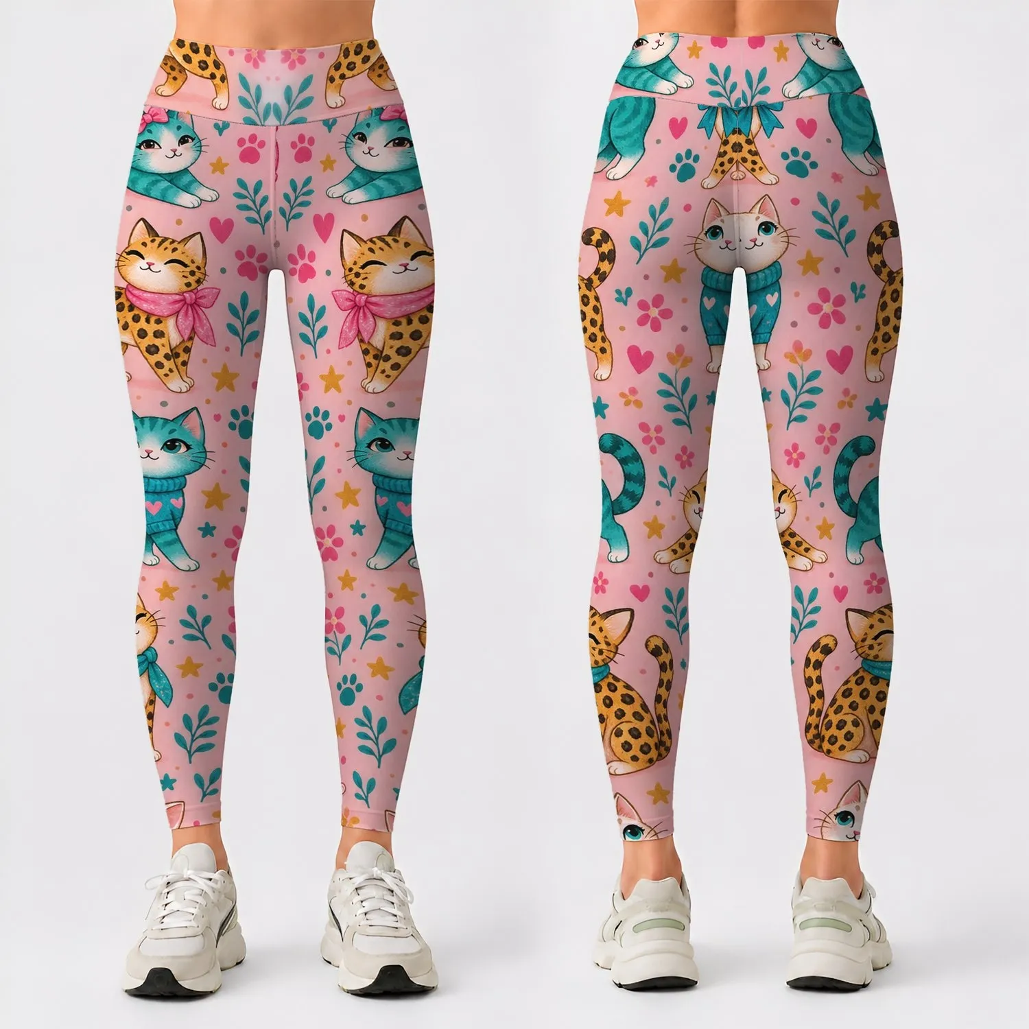 Cute Leopard Cats In Colorful Outfits For Playful Yoga And Everyday Style Leggings - 1