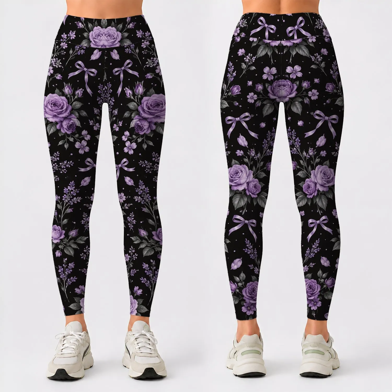 Lavender Rose And Bow Motifs For Cozy Winter Lounging And Everyday Warmth At Home Leggings - 1