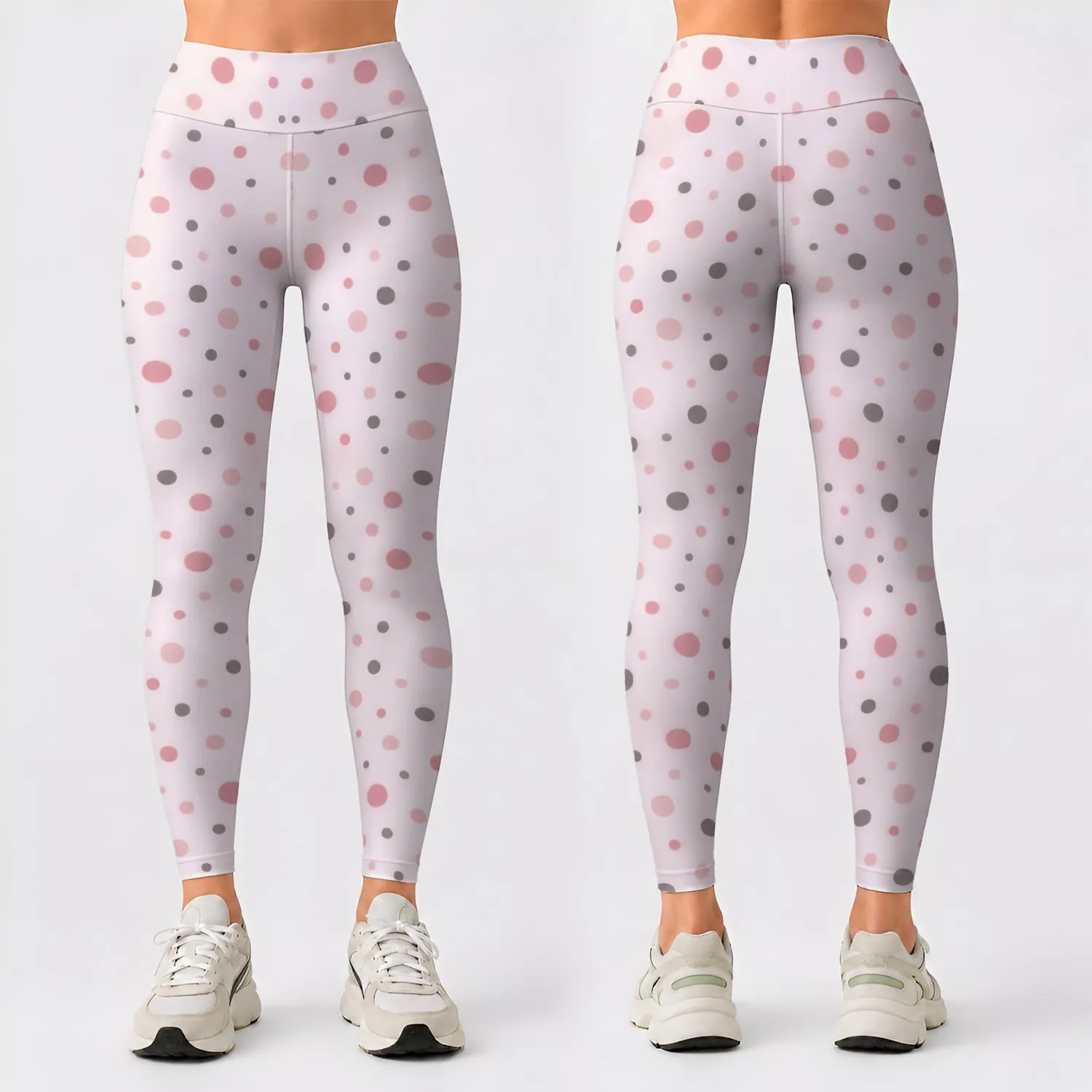 Blush Pink Polka Dots for Yoga, Pilates and Everyday Activewear Style Leggings - 1
