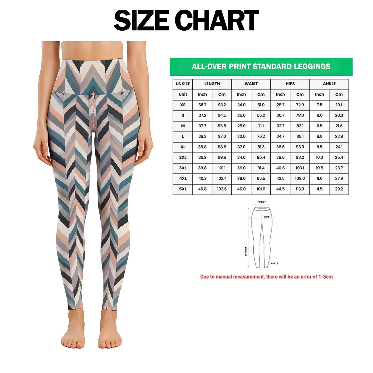 Teal Peach Herringbone Chevron for Yoga Pilates and Everyday Activewear Leggings - 1