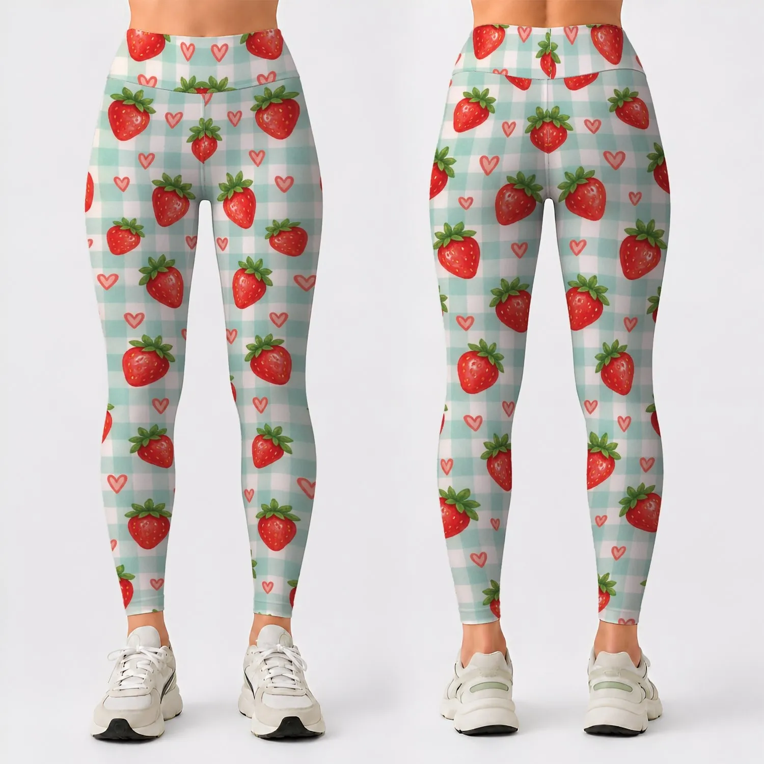 Strawberry Heart Gingham for Sweet Summer Fitness and Everyday Style Leggings - 1