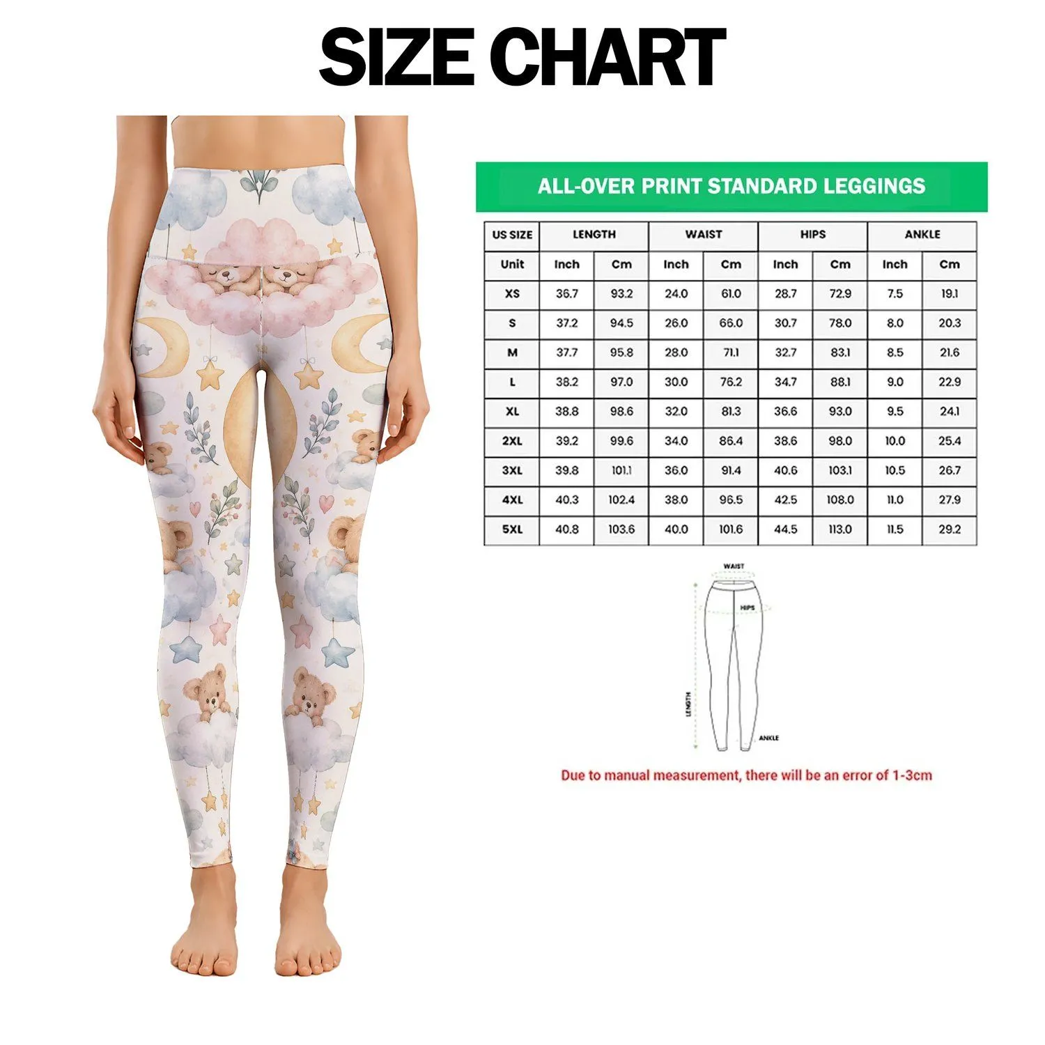 Pastel Teddy Bears, Clouds And Stars For Cozy Active Days And Playful Everyday Style Leggings - 1