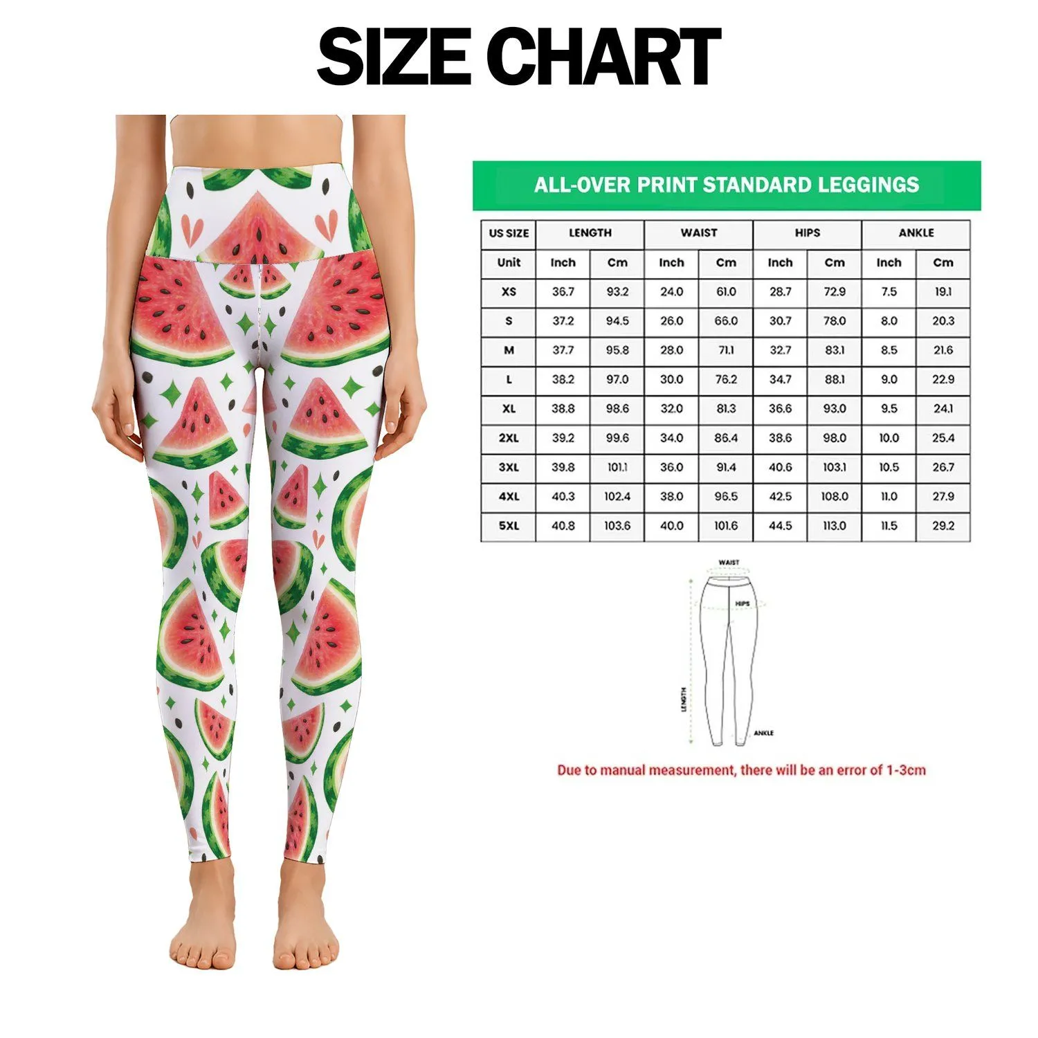 Watermelon Wedges and Green Sparkles for Sunny Summer Yoga and Weekend Fitness Days Leggings - 1