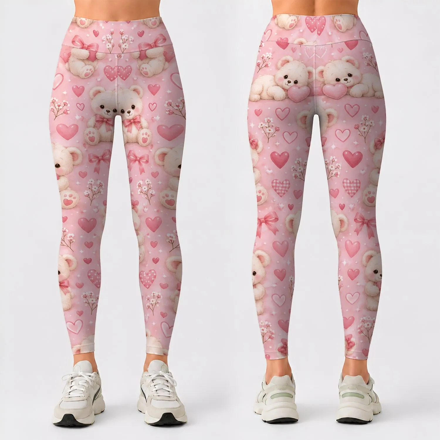 Cute Teddy Bears and Hearts for Cozy Casual Days and Playful Everyday Style for Her Leggings - 1