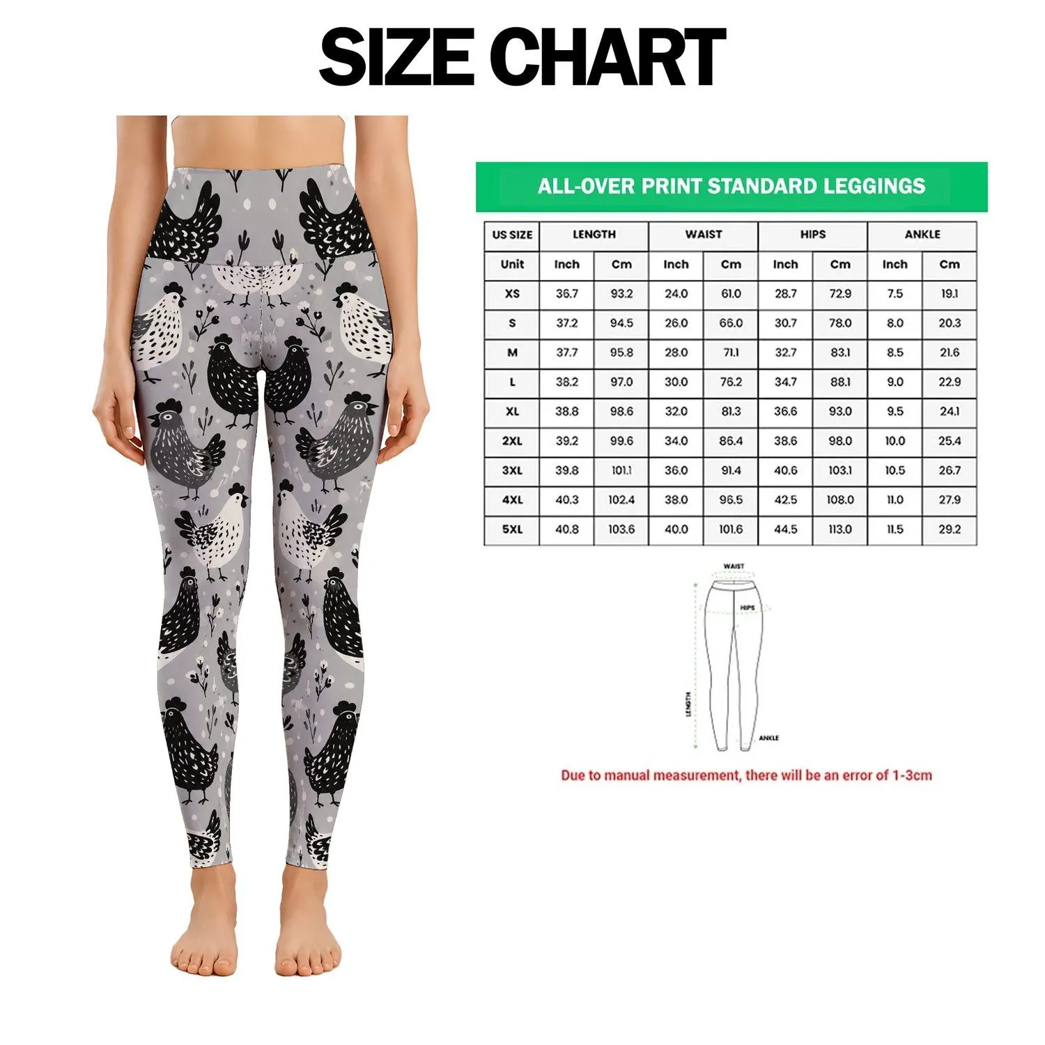 Monochrome Speckled Hens for Playful Farmhouse Style and Everyday Active Living Leggings - 1