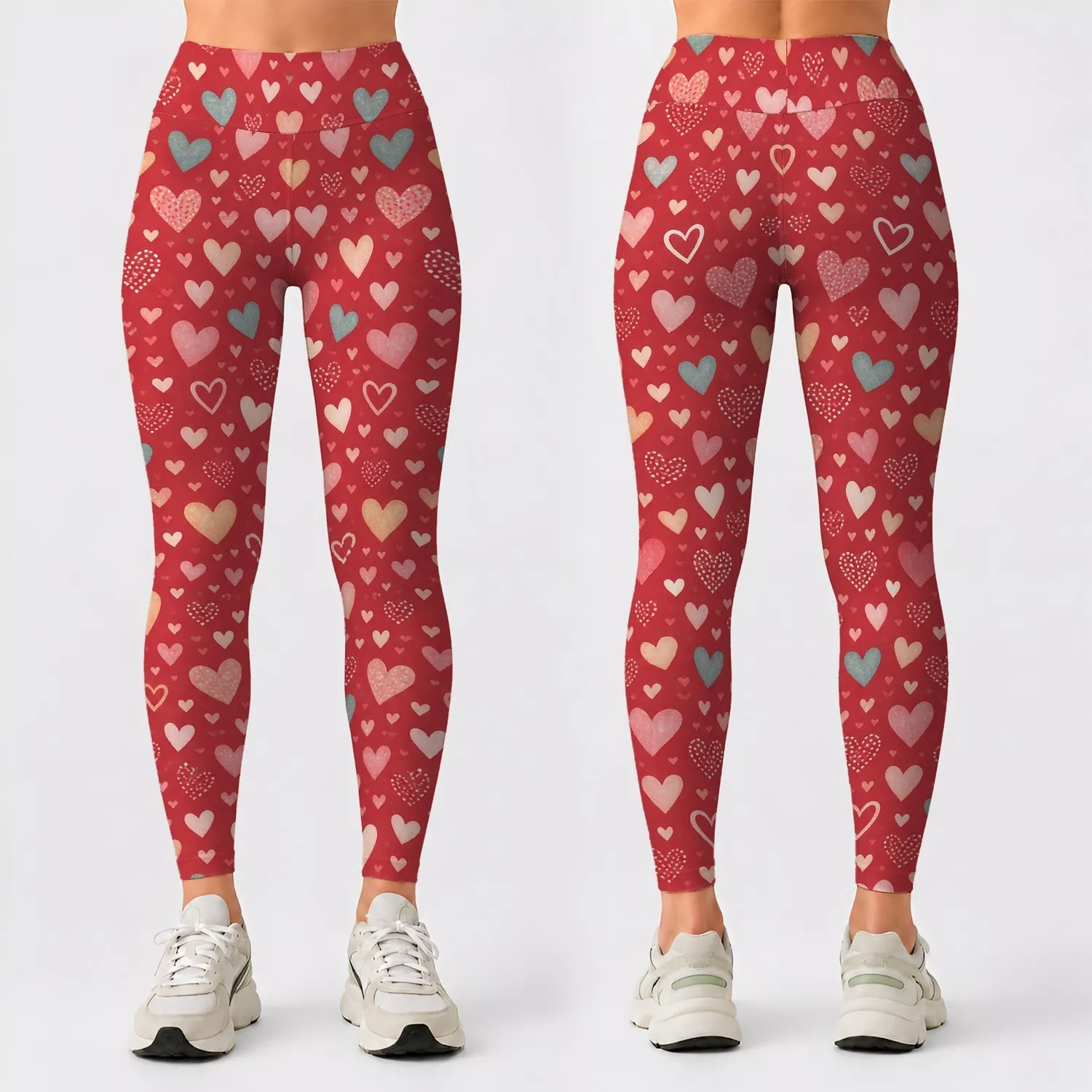 Rose Red Heart Motifs for Romantic Workouts and Everyday Activewear for Women Leggings - 1