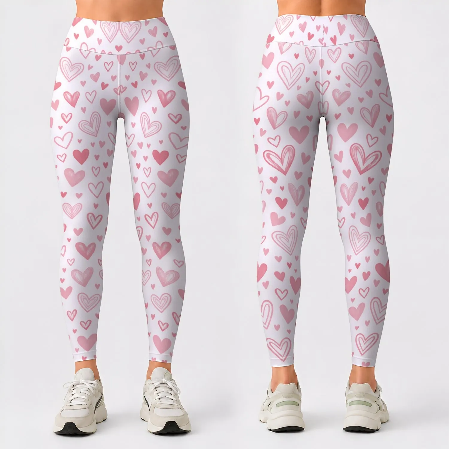 Blush Pink Hearts on Charcoal for Sweet Everyday Activewear and Casual Style Leggings - 1