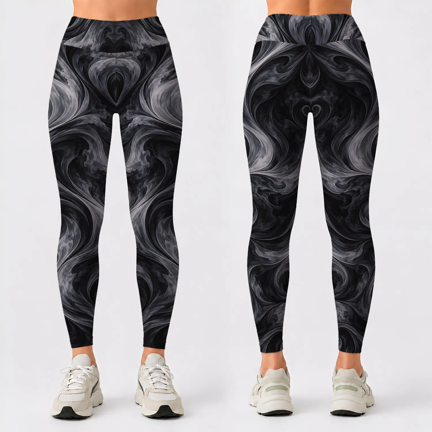 Charcoal Silver Vortex Swirls for Yoga, Pilates, and Everyday Active Lifestyle Wear Leggings - 1