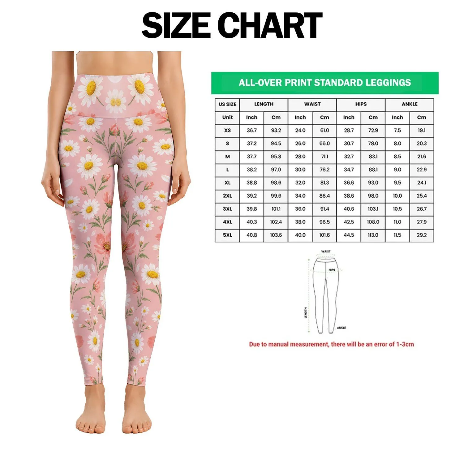 Soft Pink Daisy and Coral Bloom Motifs for Spring Fitness and Everyday Casual Style Leggings - 1