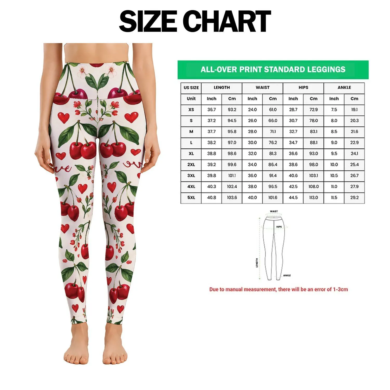Cherry Hearts and Sweet Red Cherries for Playful Valentine's Day Fitness Style for Her Leggings - 1