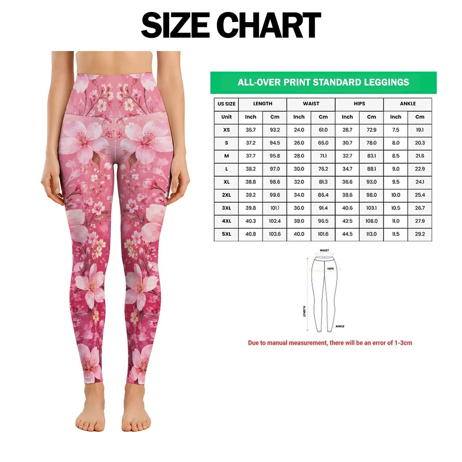 Pink Ombré Wildflower Blooms for Yoga, Running and Everyday Fitness Leggings - 1