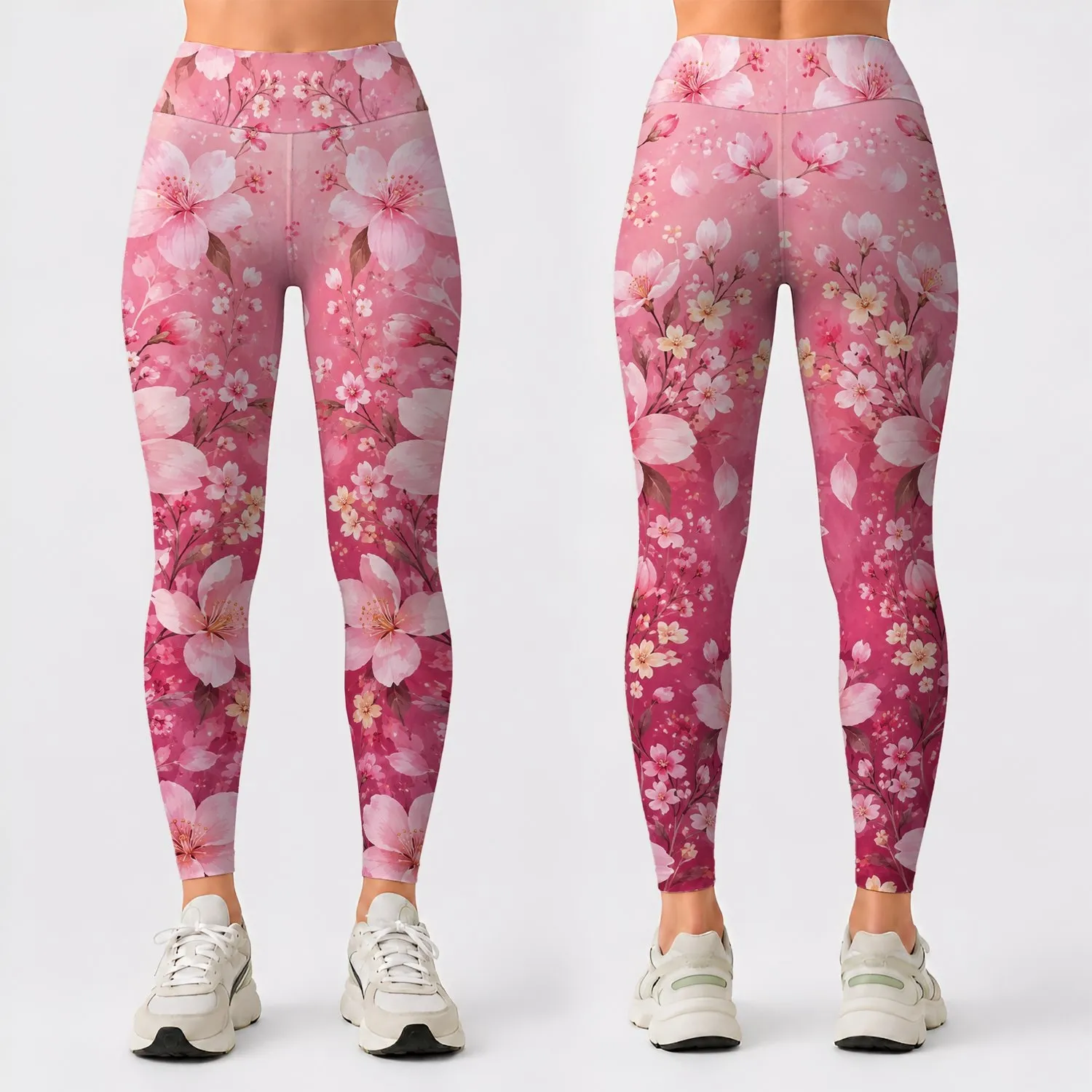 Pink Ombré Wildflower Blooms for Yoga, Running and Everyday Fitness Leggings - 1