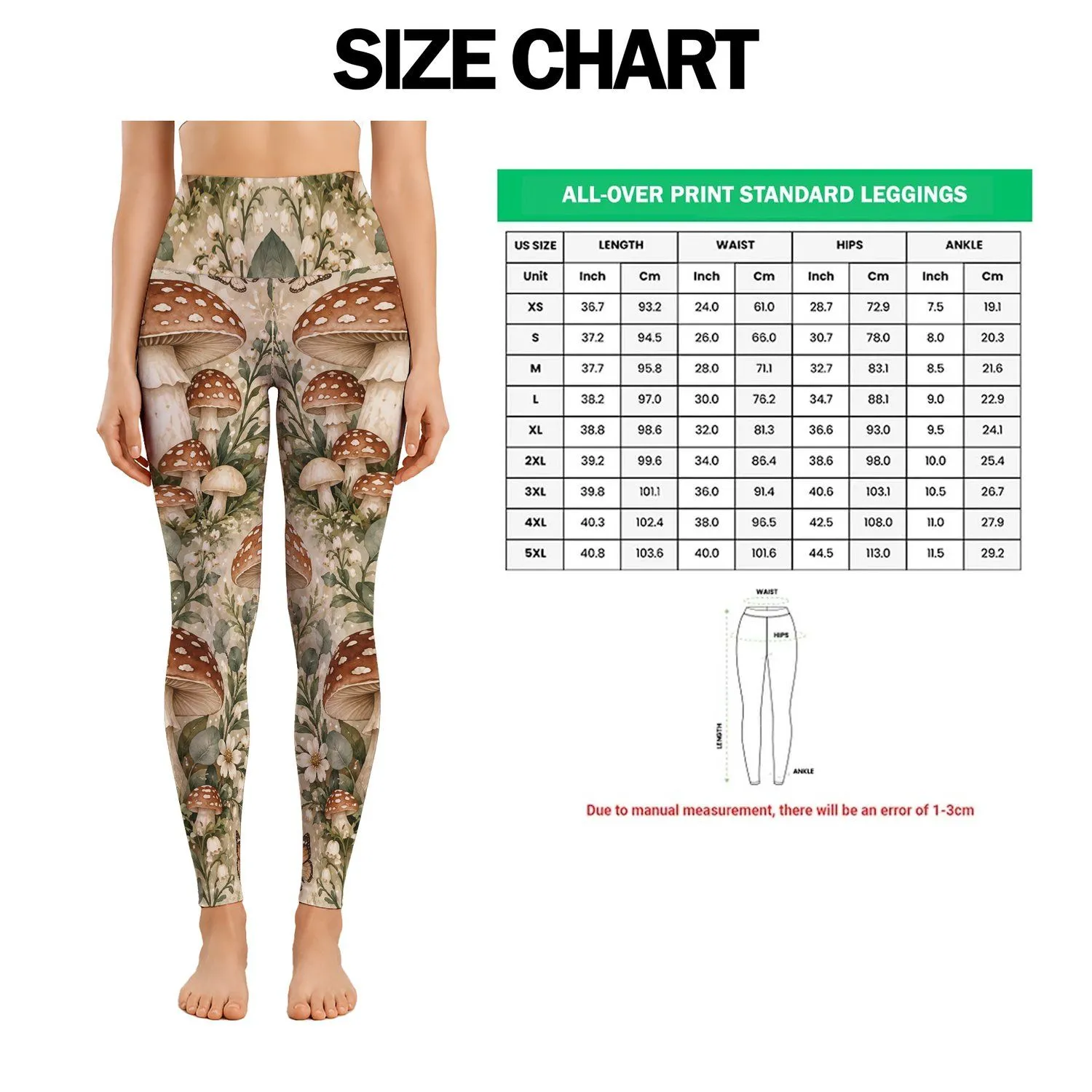 Woodland Mushroom And Butterfly Motifs For Cozy Nature Walks And Everyday Outings Leggings - 1