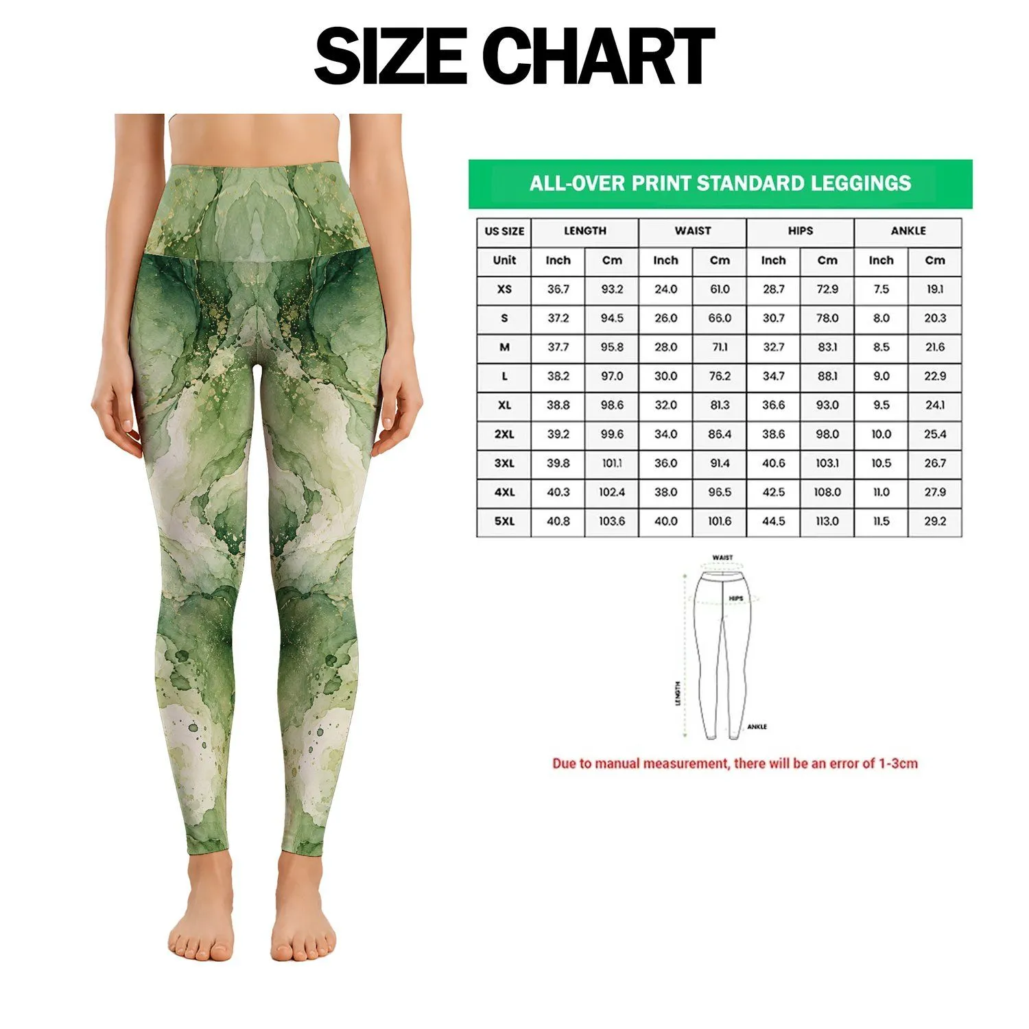 Sage Green Ink Wash Marbling for Yoga, Pilates and Everyday Wellness for Women Leggings - 1