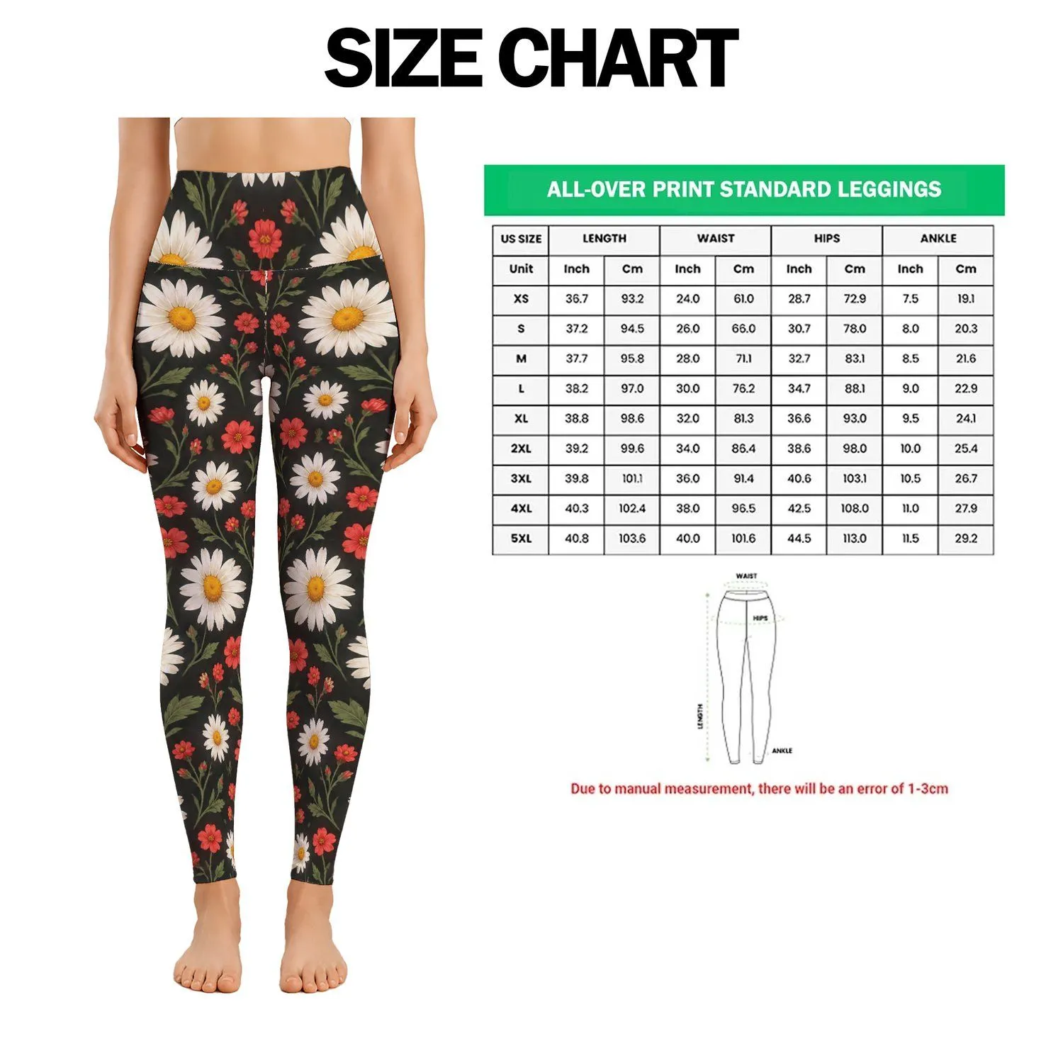 White Daisies and Scarlet Wildflowers for Yoga, Running and Everyday Activewear Leggings - 1