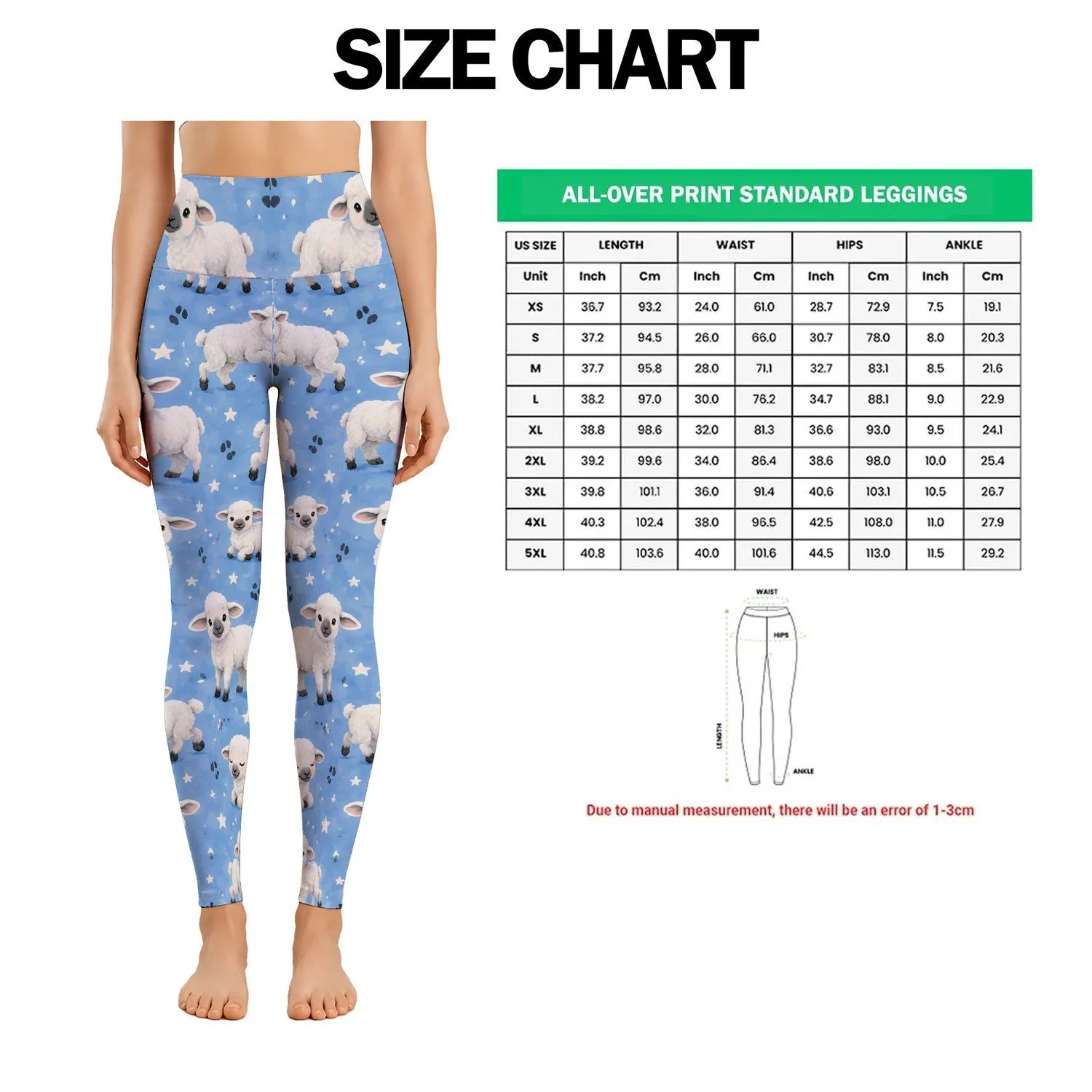 Playful White Sheep on Sky Blue for Yoga, Running and Everyday Fitness Wear for Women Leggings - 1