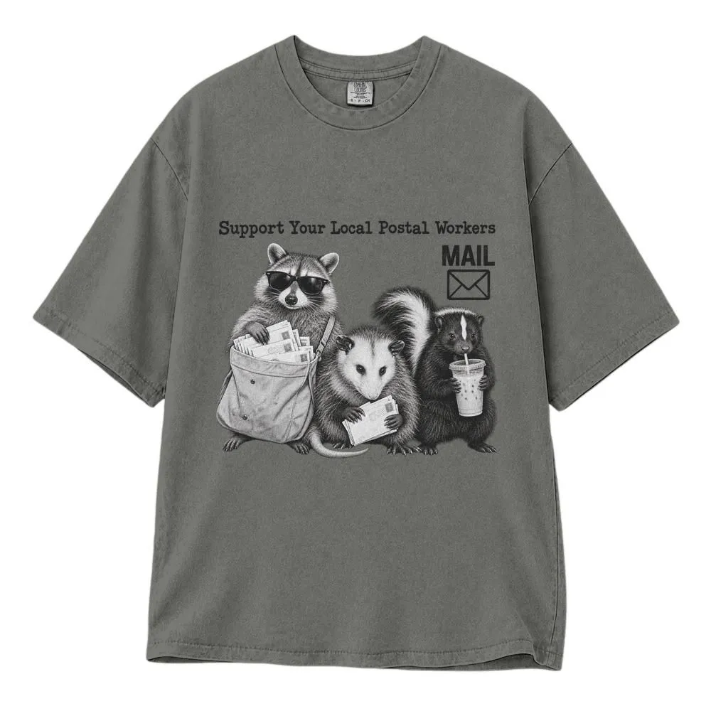 Funny Postal Worker Raccoon and Possum Shirt, Mail Carrier Gift for Women, Quirky Animal Graphic Tee, Hoodie, Sweatshirt - 1