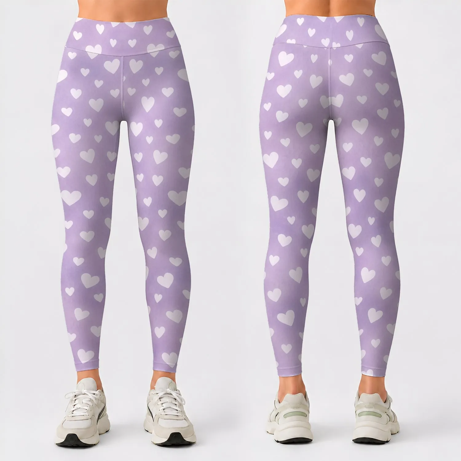 Lavender White Hearts for Romantic Wellness and Everyday Comfort Leggings - 1