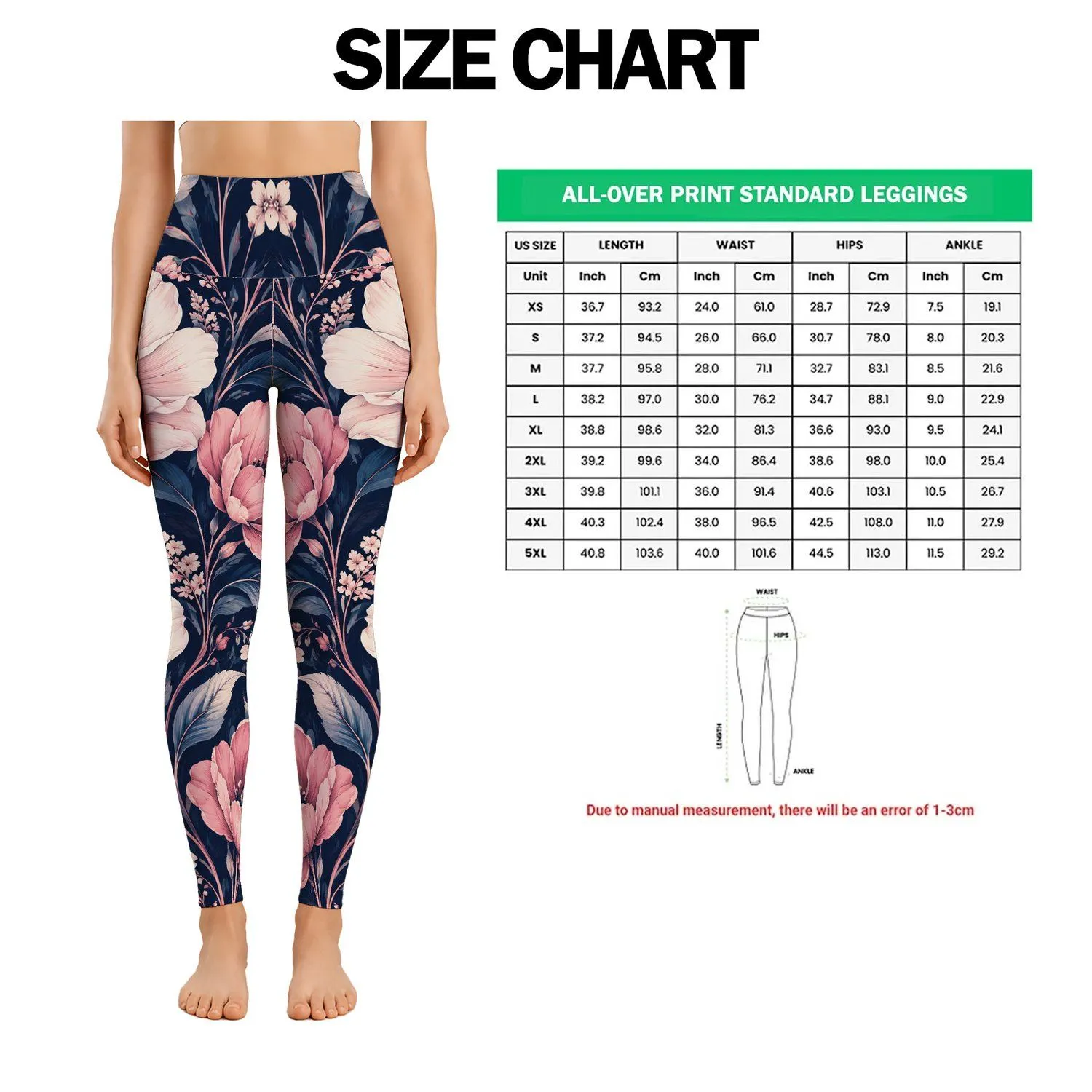 Navy Blush Botanical Flowers for Yoga Pilates Running and Summer Fitness Leggings - 1