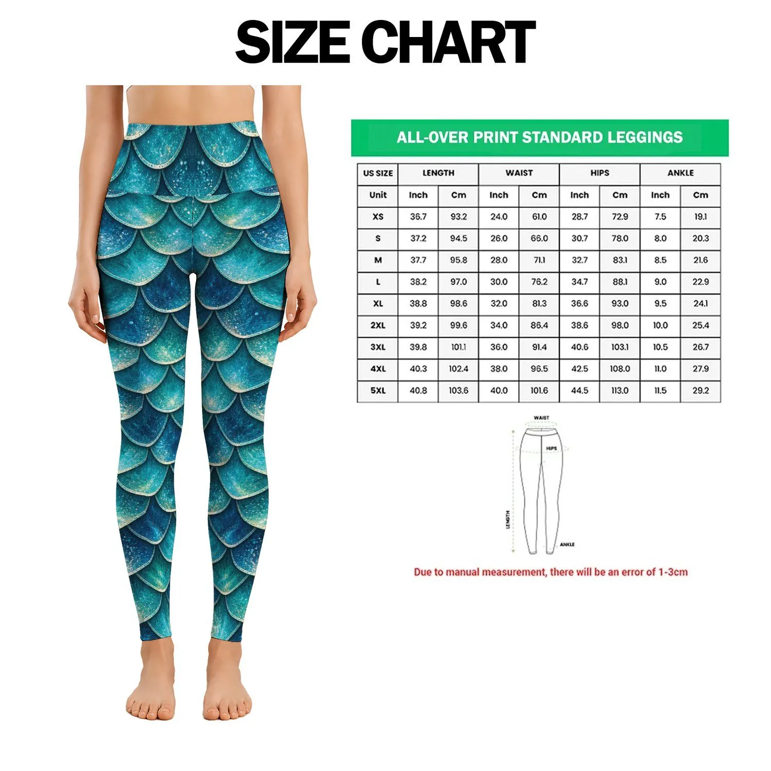Turquoise Mermaid Scales for Coastal Getaways and Fantasy Events for Her, Ocean Fans Leggings - 1