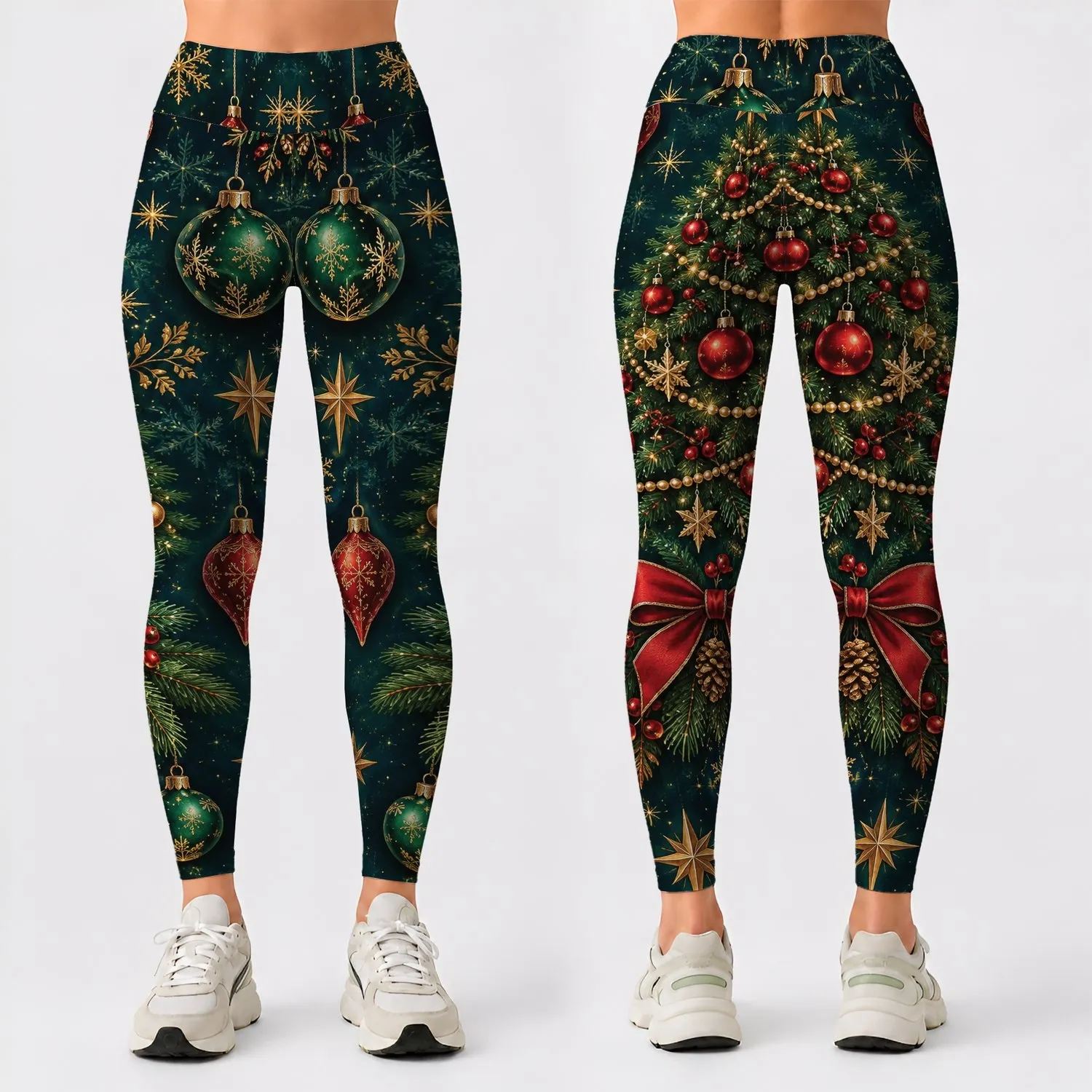 Christmas Evergreen Trees And Jewel Ornaments For Festive Holiday Celebrations Leggings - 1