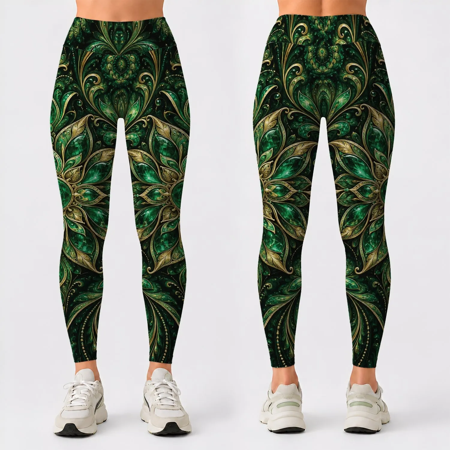 Emerald Fractal Filigree for Elegant Winter Layering and Festive Holiday Style for Women Leggings - 1