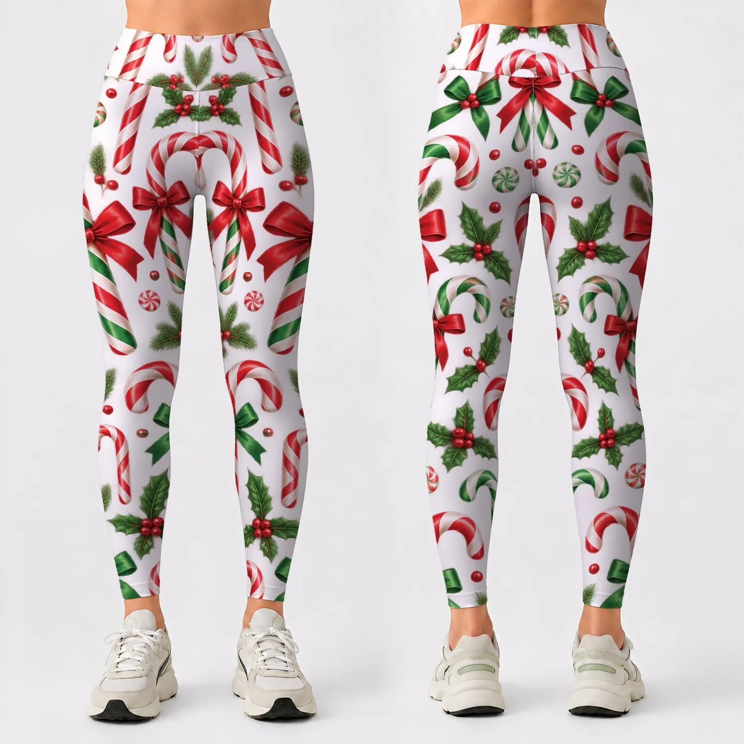 Red Green And White Candy Canes For Festive Christmas Celebrations And Cozy Winter Days Leggings - 1