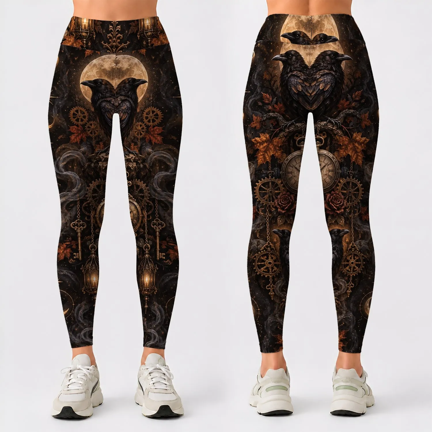 Gothic Raven Moon And Antique Keys For Autumn Nights And Everyday Wear Leggings - 1