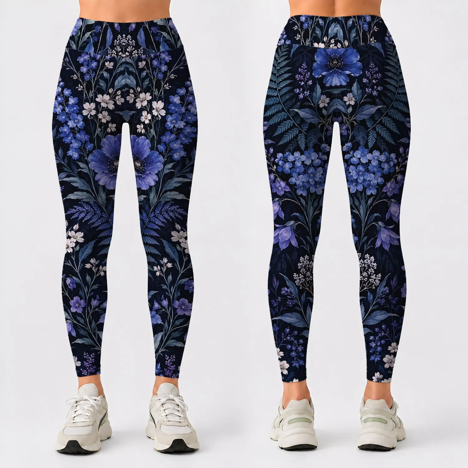 Midnight Indigo Wildflowers for Concert Nights, Festivals, and Everyday Bohemian Style Leggings - 1