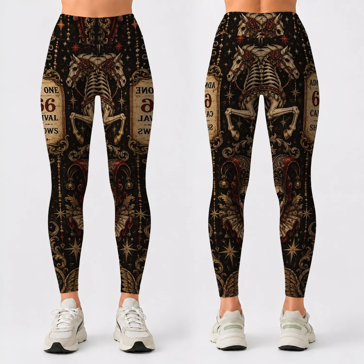 Gothic Skull Carnival And Haunted Circus Scenes For Halloween Fitness And Casual Style Leggings - 1