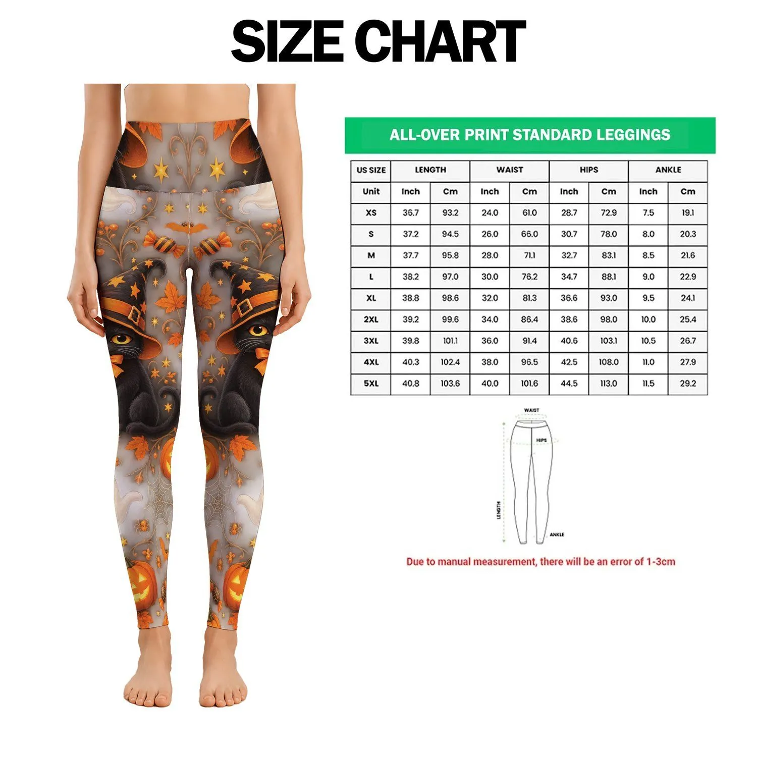 Halloween Cat Witch Hat Spider Webs and Candy for Spooky October Celebrations and Parties Leggings - 1