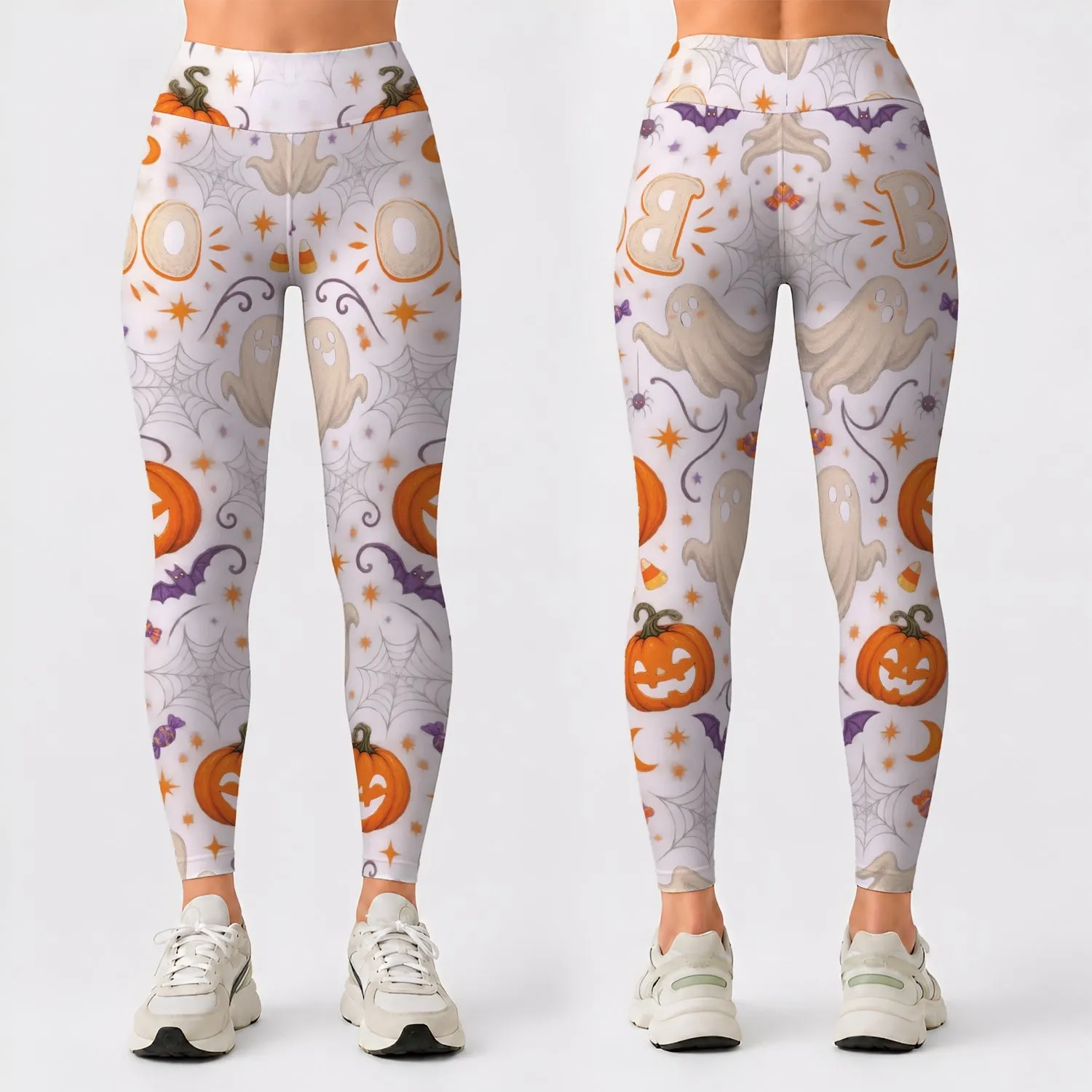 Spooky Ghosts And Jack O Lanterns For Halloween Parties And Casual Autumn Style For Women Leggings - 1