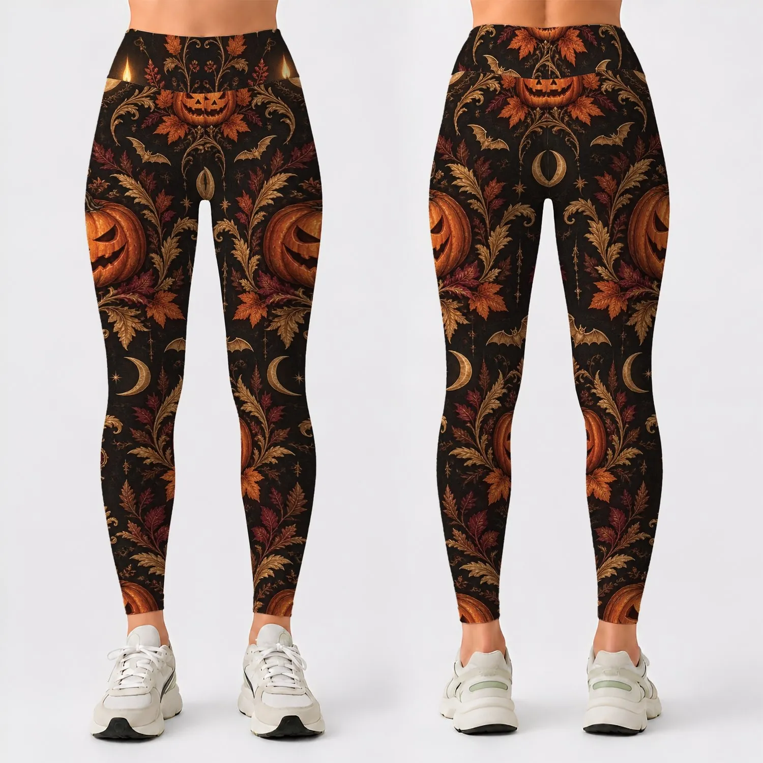 Gothic Jack-o’-Lanterns and Baroque Lace for Halloween Parties and Autumn Nights Leggings - 1