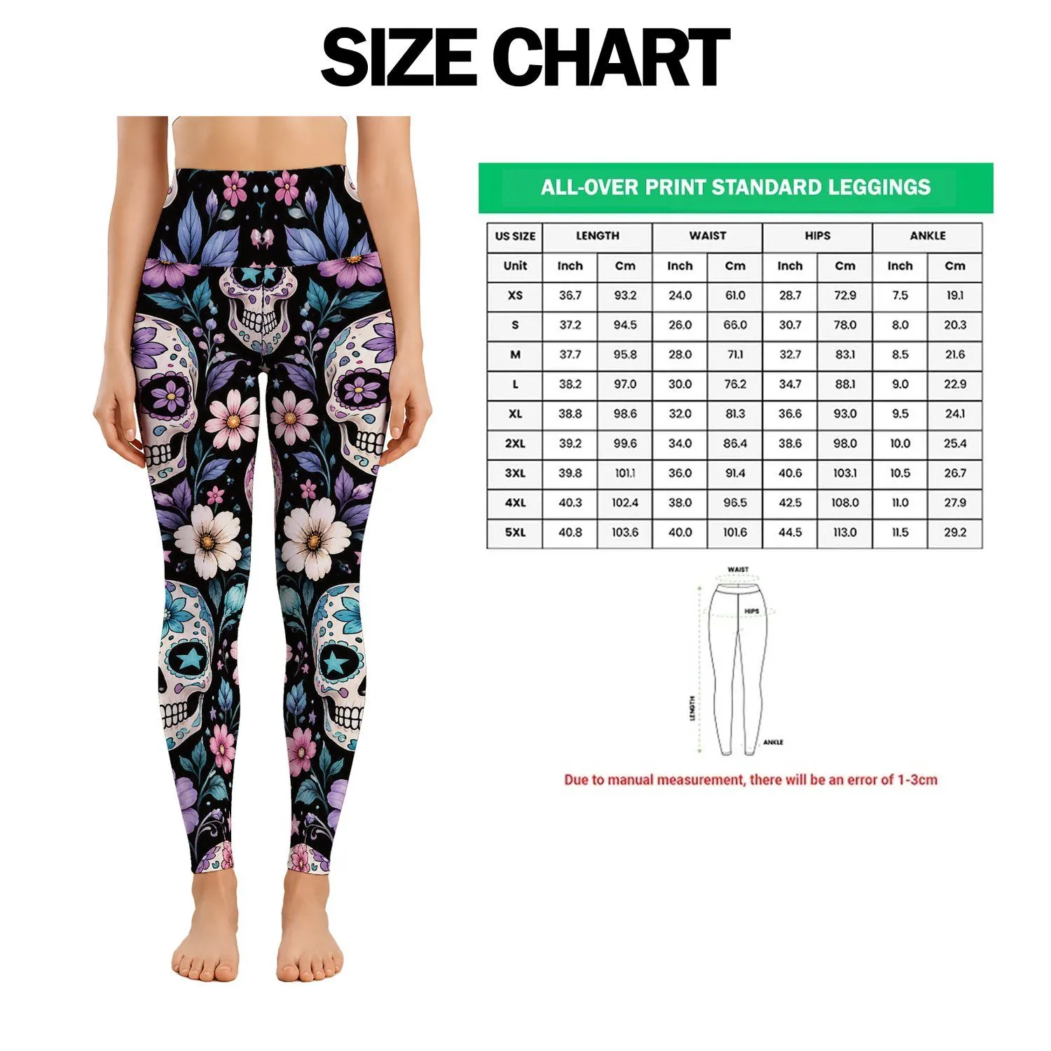 Pastel Sugar Skulls And Flowers For Halloween Parties And Spooky Festival Style For Women Leggings - 1