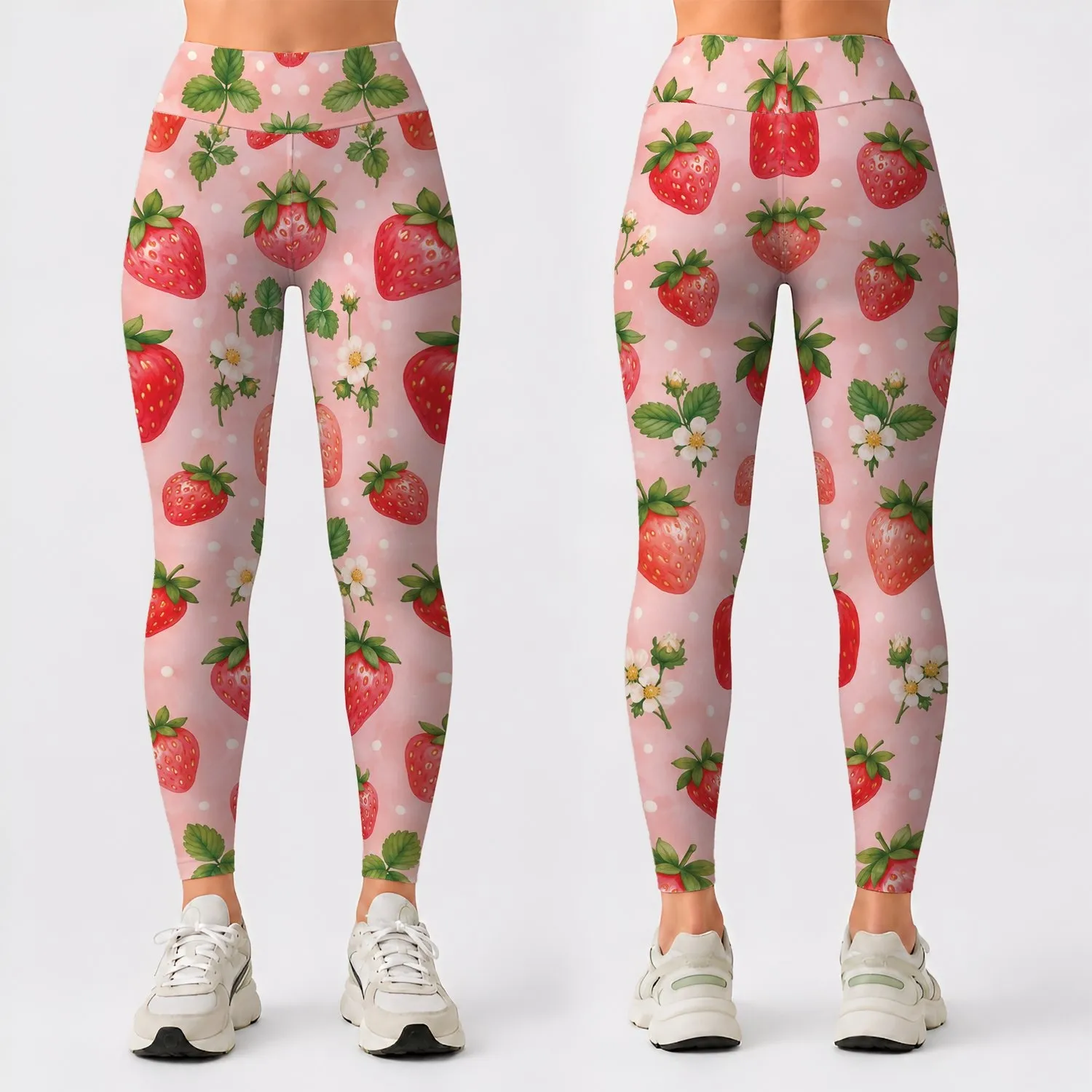 Pink Strawberry Polka Dots for Sweet Studio Sessions and Summer Runs Leggings - 1