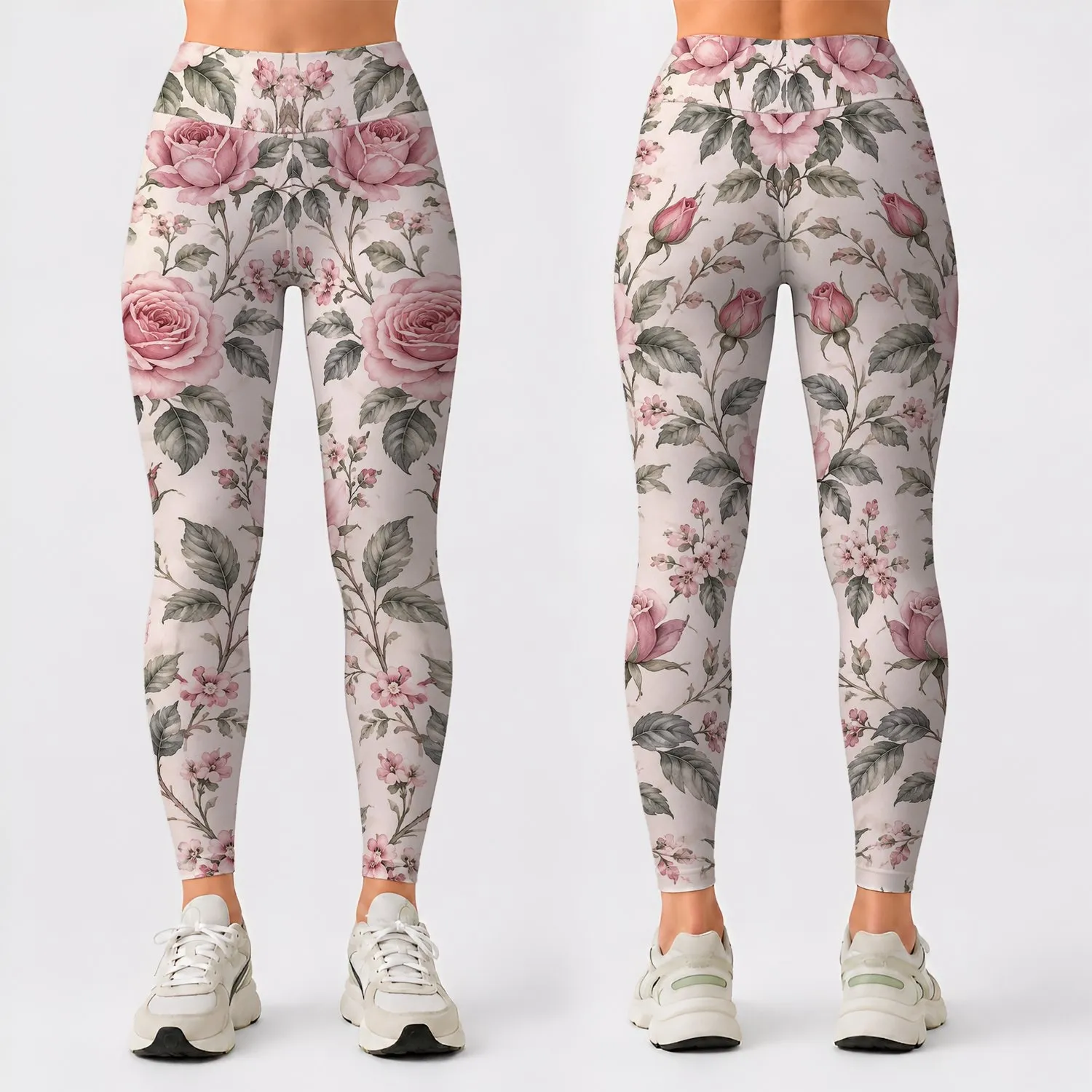 Blush Pink Rose Botanicals for Yoga, Running and Outdoor Wellness Leggings - 1