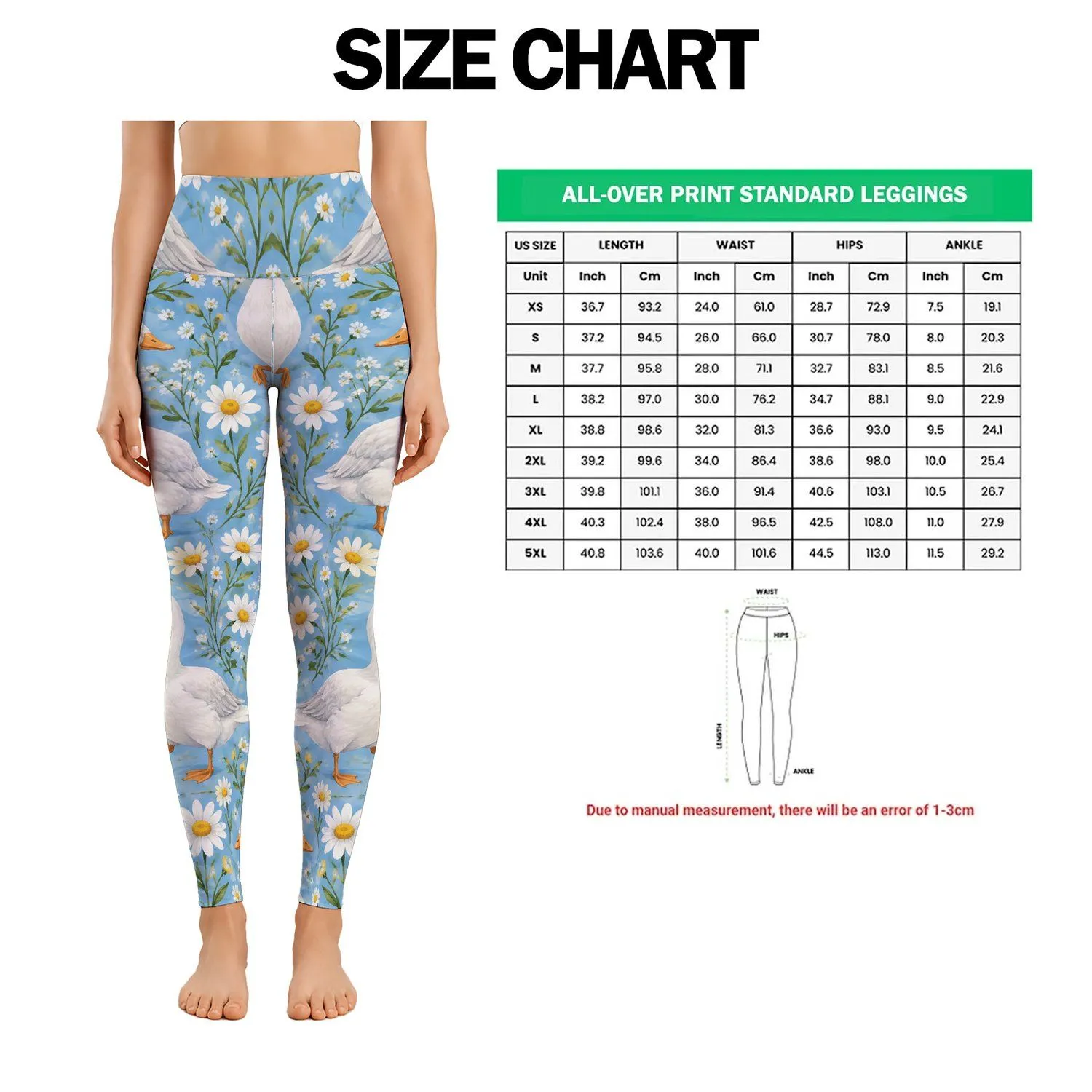 White Geese And Daisies For Cheerful Springtime Everyday Wear For Nature Loving Women Leggings - 1