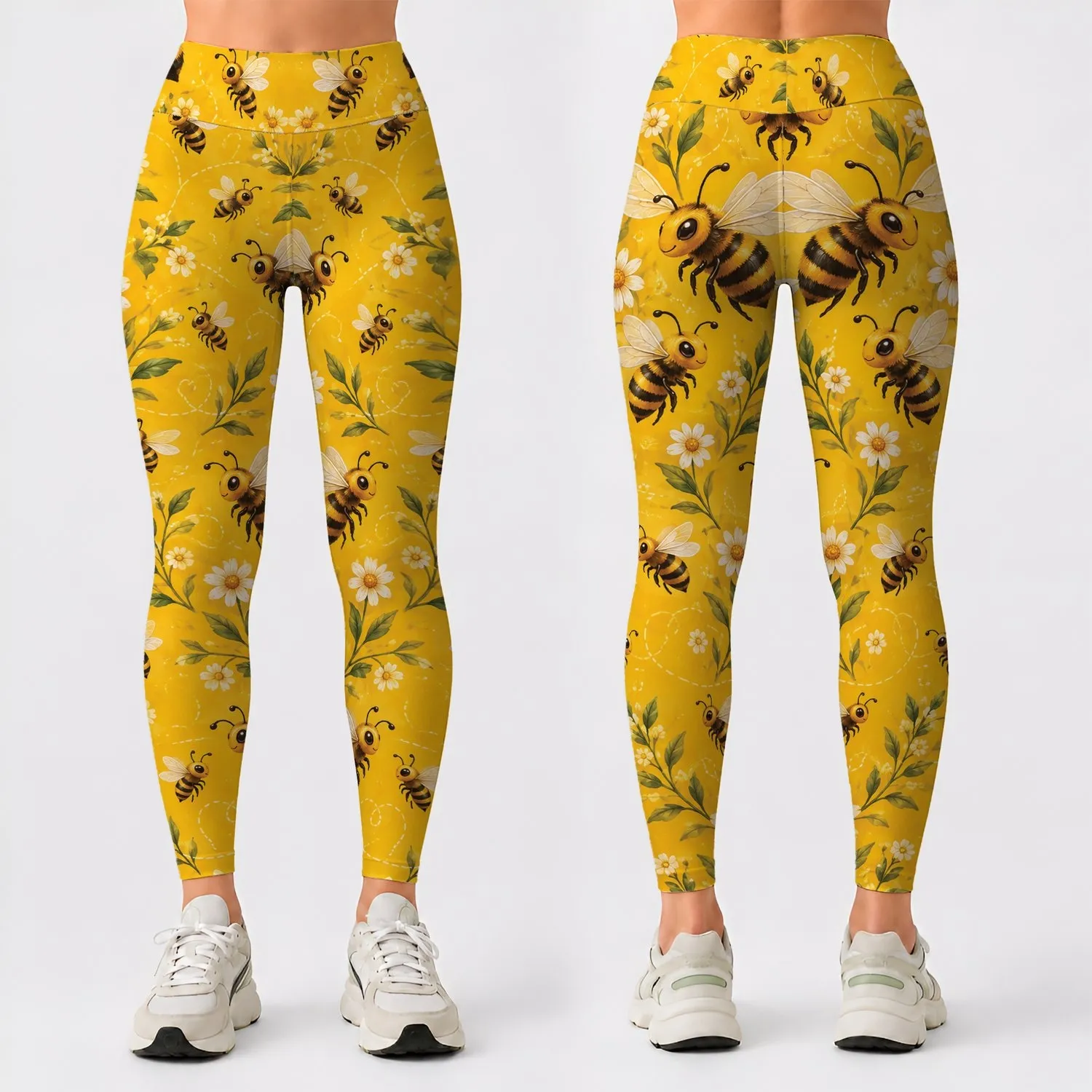 Golden Honey Bees for Sunny Outdoor Fitness and Cheerful Springtime Adventures Leggings - 1