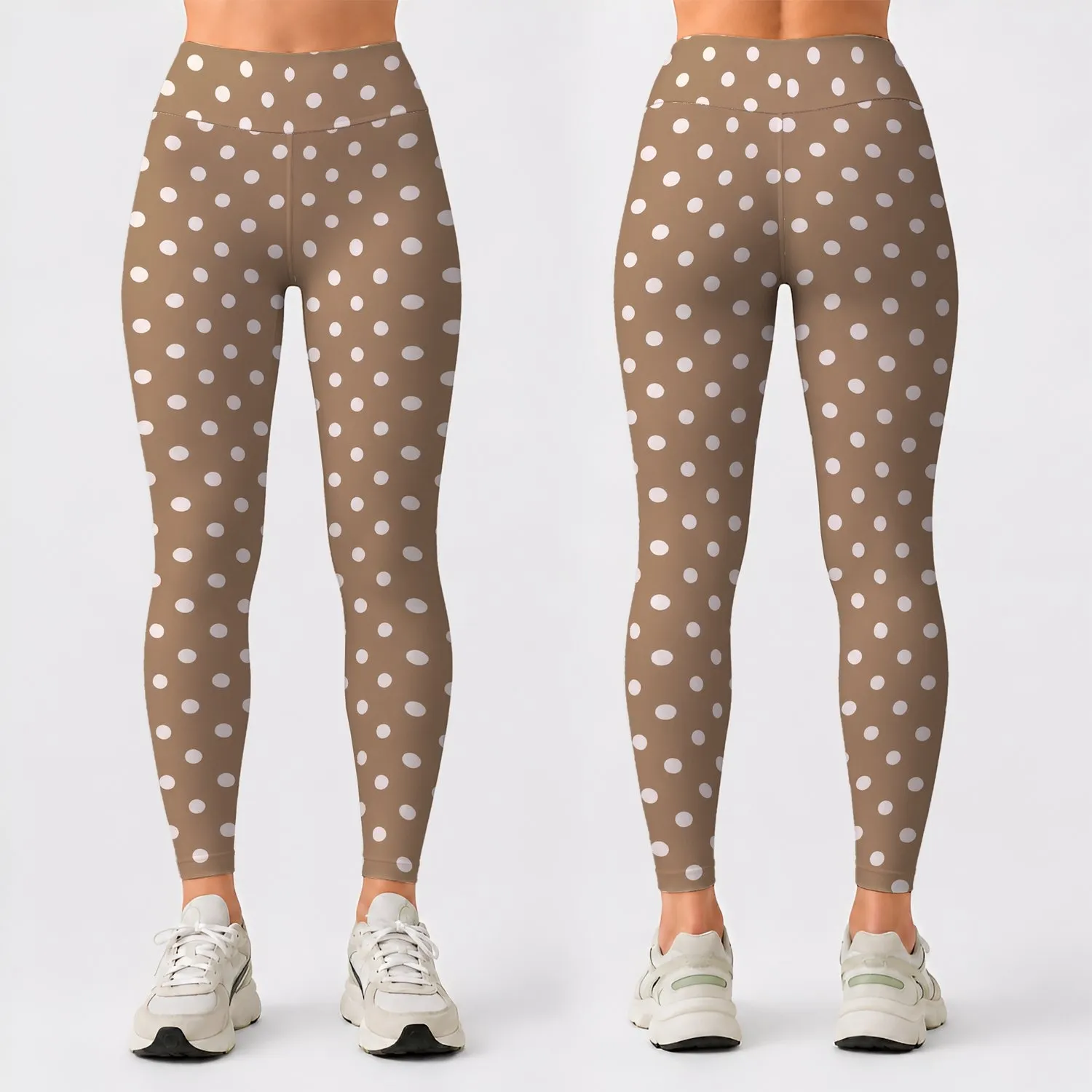 Warm Taupe and Ivory Polka Dots for Everyday Studio-to-Street Style for Women Leggings - 1