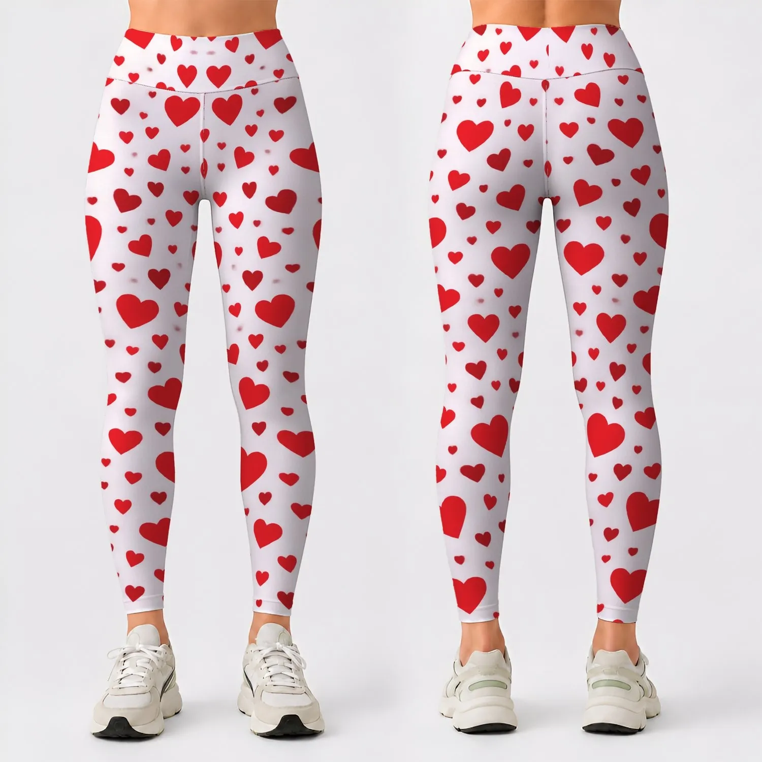 Red Heart Scatter On Charcoal For Valentine Romance And Everyday Activewear Leggings - 1