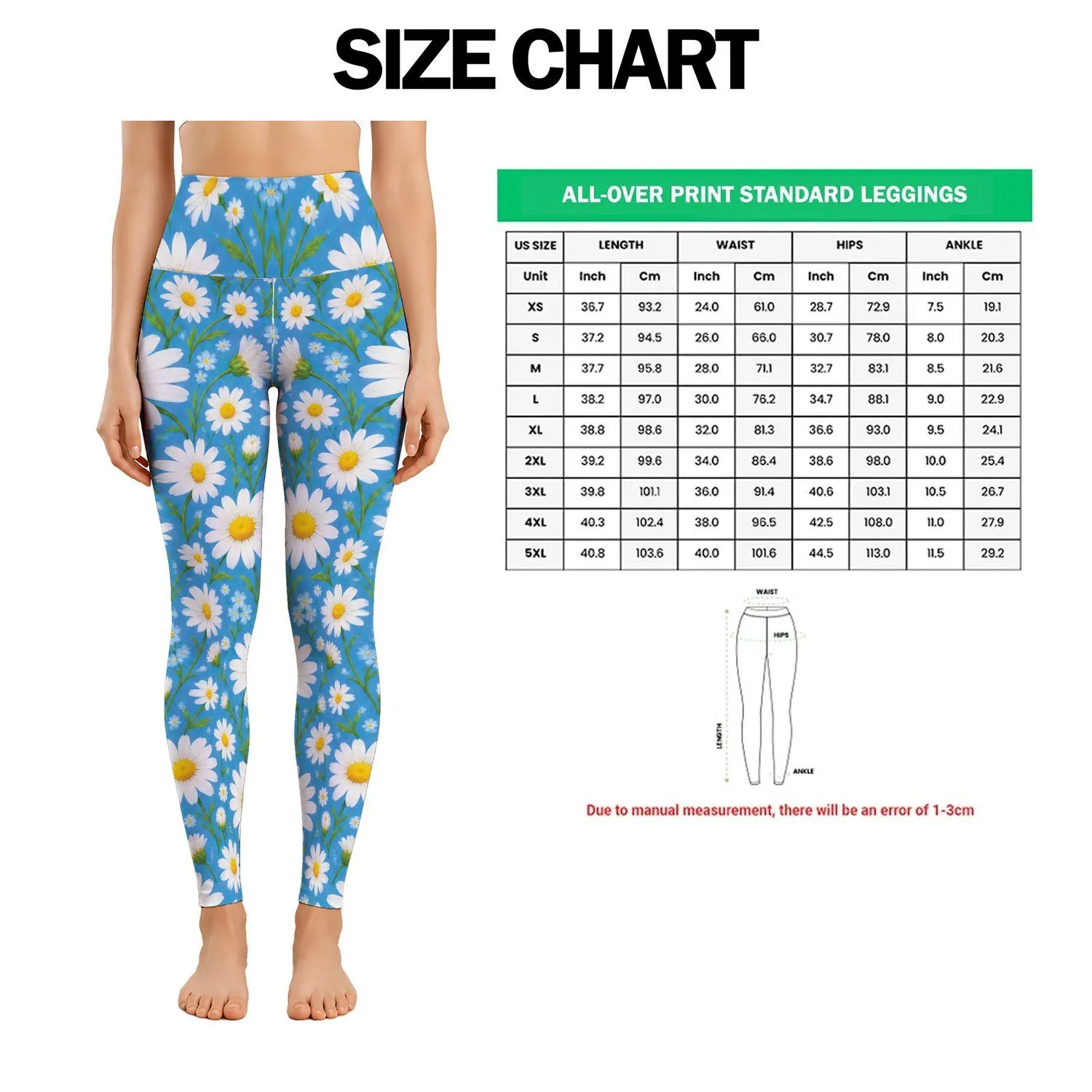 Blue Daisy Blooms for Sunny Outdoor Workouts and Cheerful Everyday Activewear Style Leggings - 1