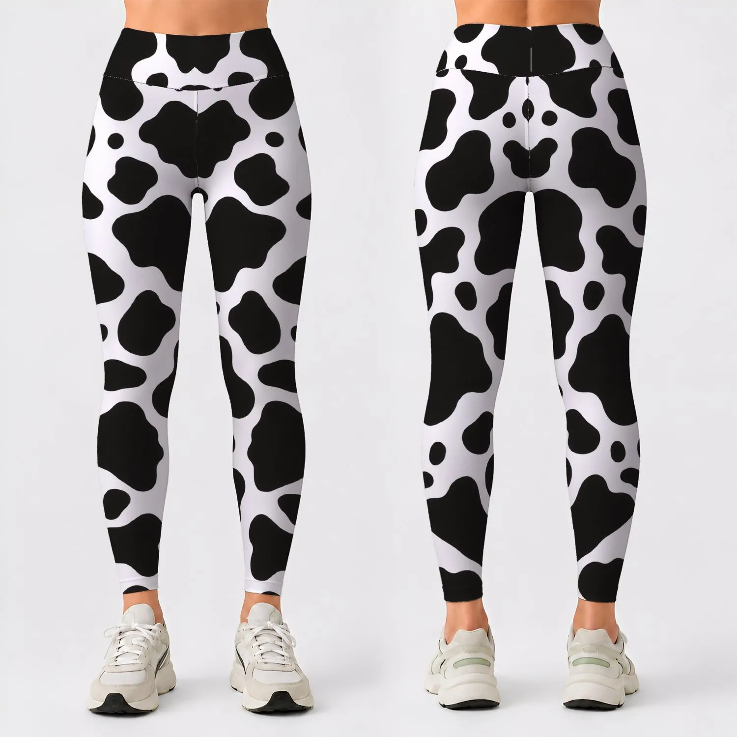 Black And White Cow Hide Motif For Yoga, Gym Training And Everyday Activewear Leggings - 1
