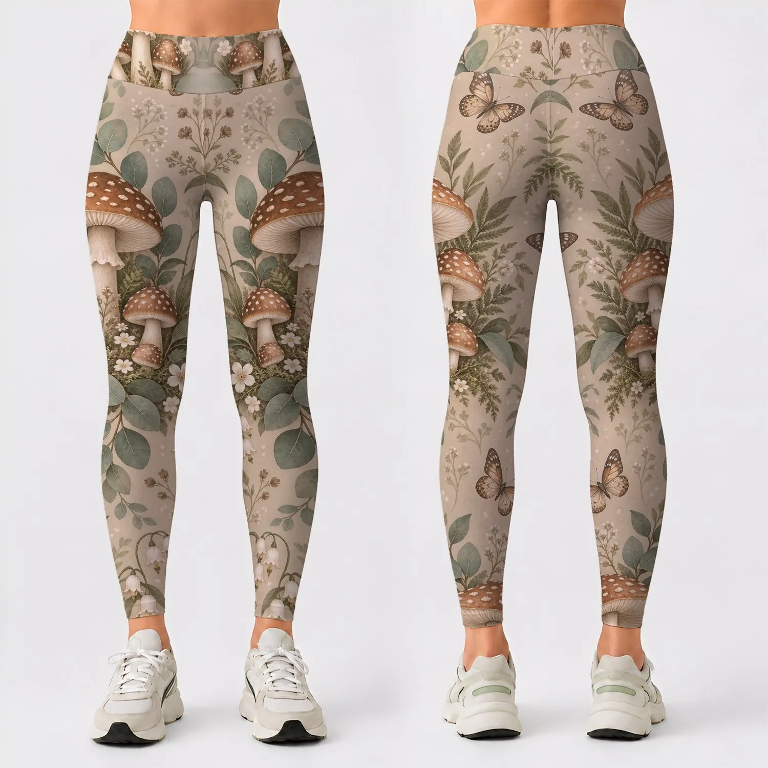 Toadstool Mushroom And Butterfly Woodland Motifs For Yoga And Nature Walks Leggings - 1